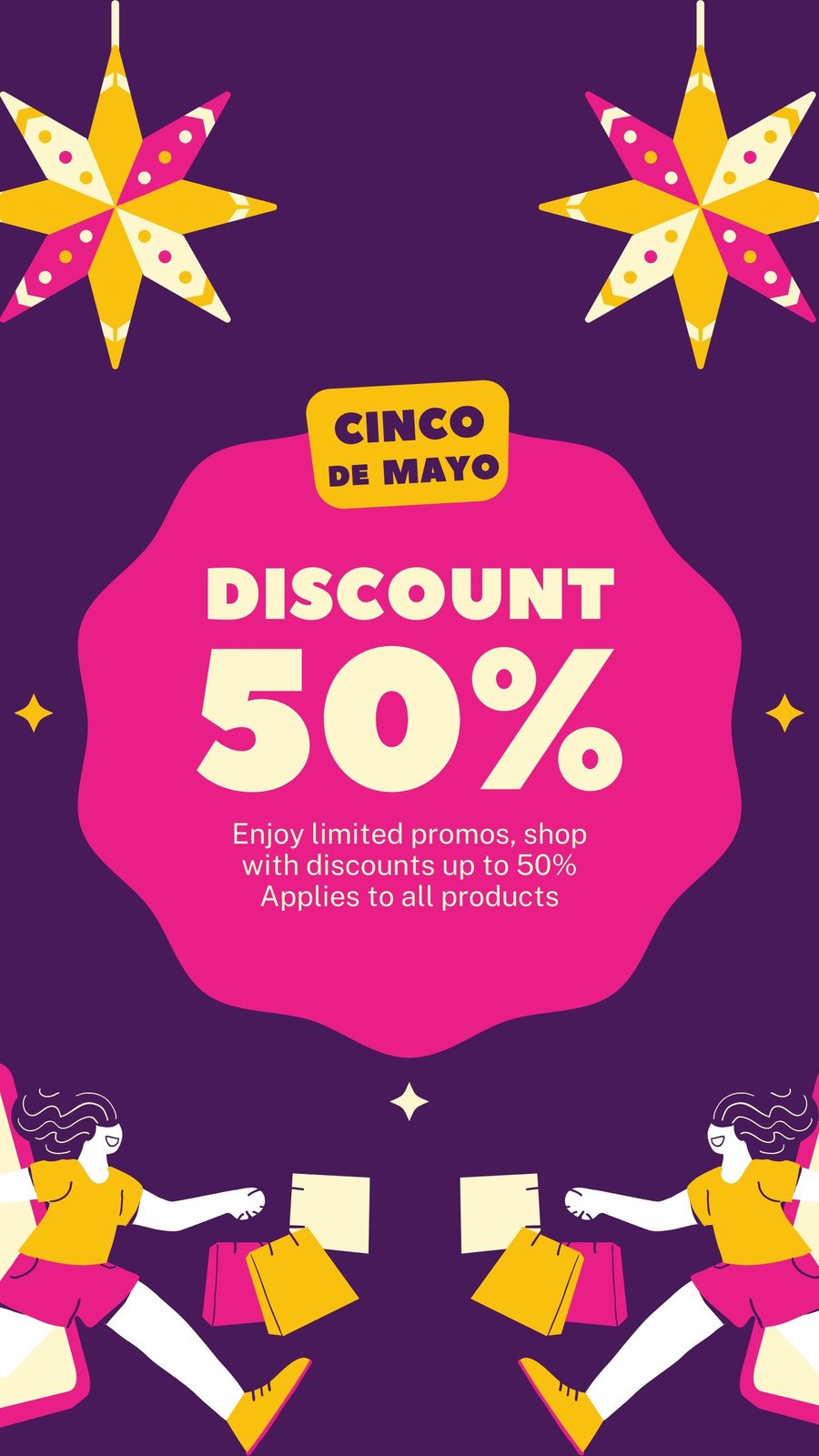 Purple Yellow Illustrated Discount Sale Cinco de Mayo Instagram Story