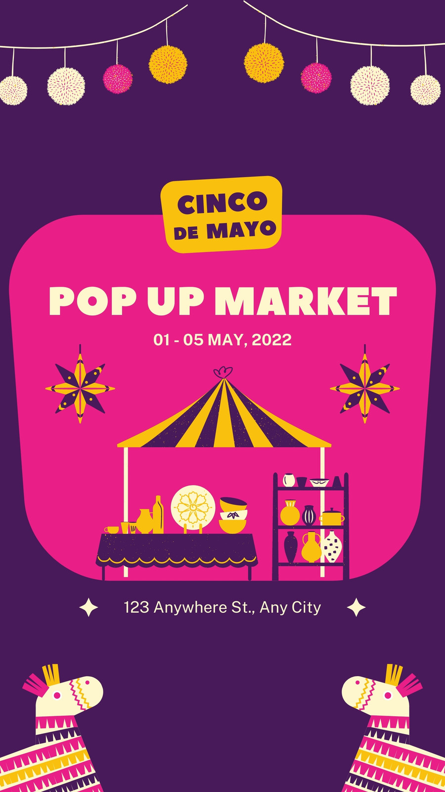 Purple Yellow Illustrated Pop Up Market Cinco de Mayo Instagram Story