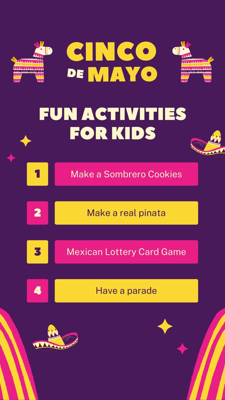 Purple Yellow Illustrated Fun Activities Cinco de Mayo Instagram Story