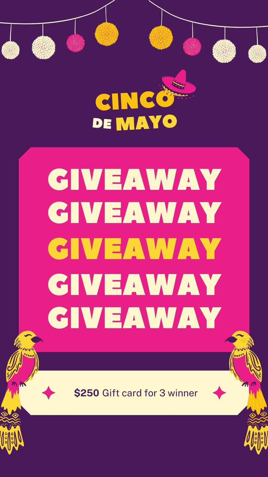 Purple Yellow Illustrated Giveaway Special Cinco de Mayo Instagram Story
