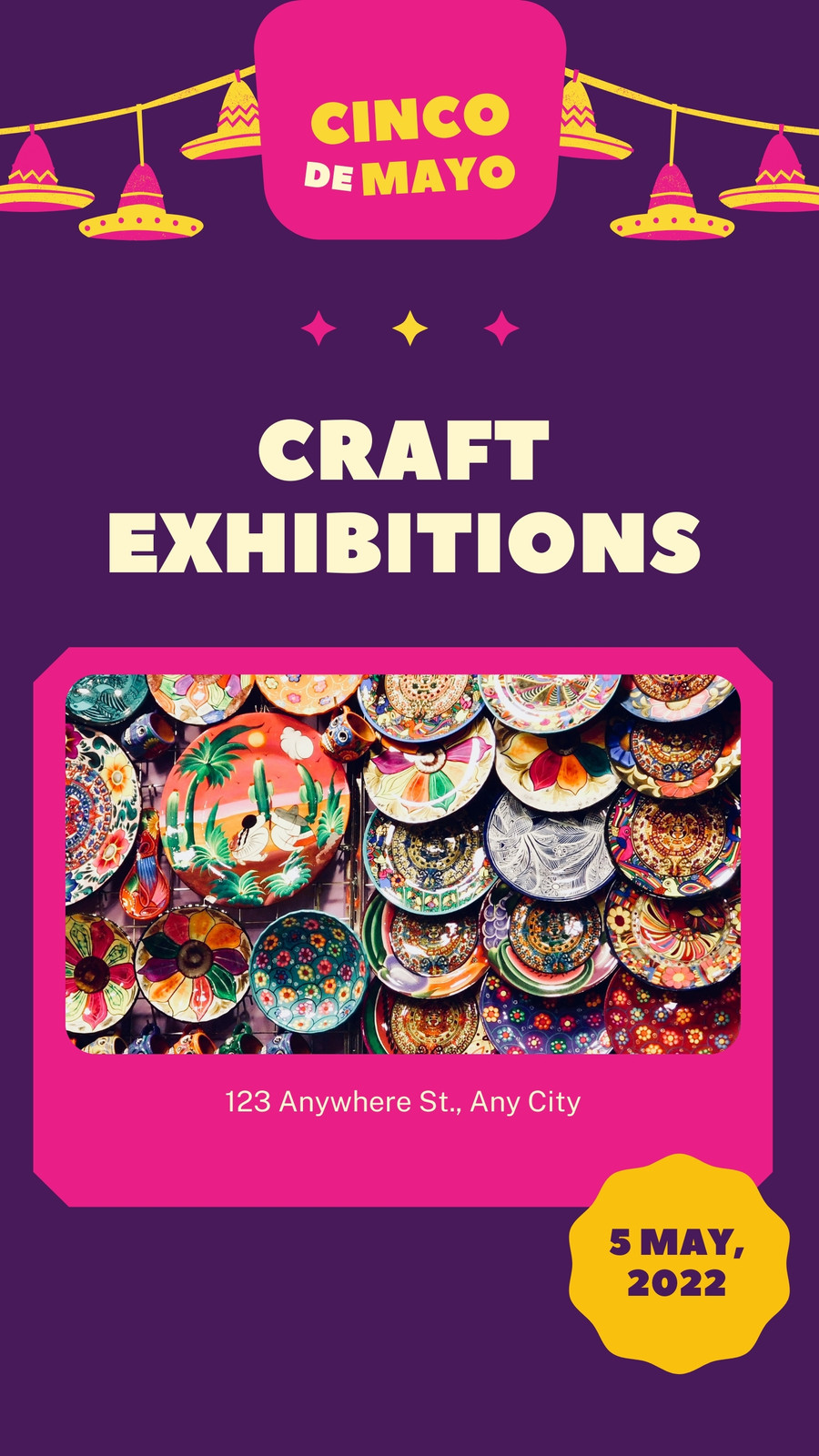 Purple Yellow Illustrated Craft Exhibitions Cinco de Mayo Instagram Story