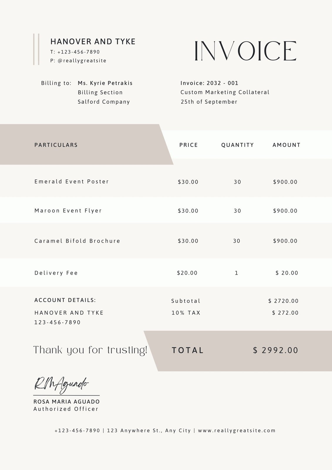 Silver and Beige Geometric Contractor Invoice