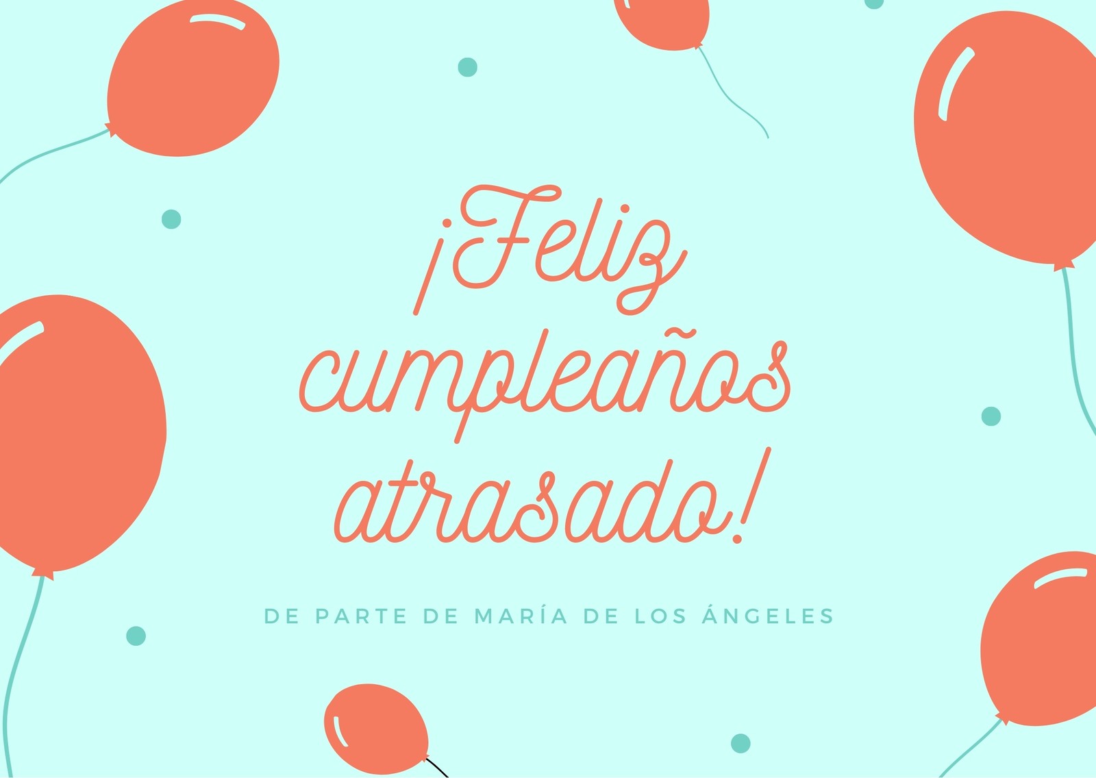 Turquesa y Coral Ilustración de Globos Cumpleaños Atrasado Tarjeta Turquesa y Coral Ilustración de Globos Cumpleaños Atrasado Tarjeta