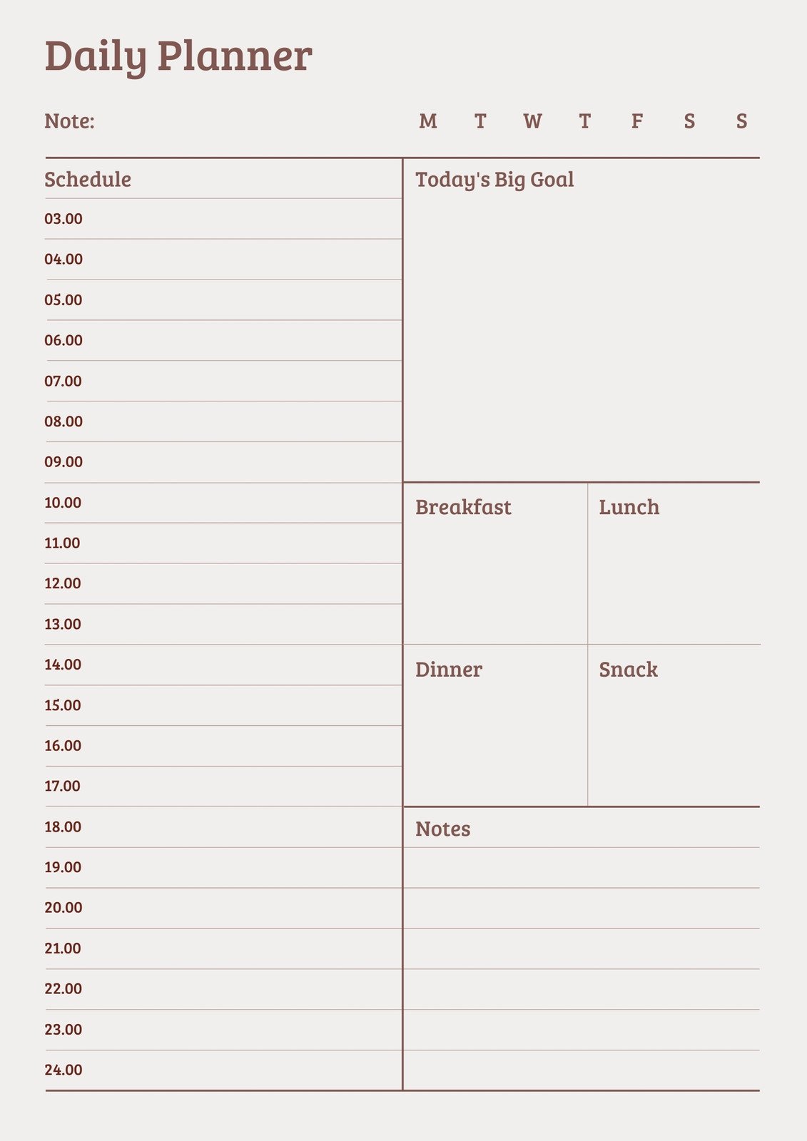 Simple Brown and Beige Minimalist Daily Planner