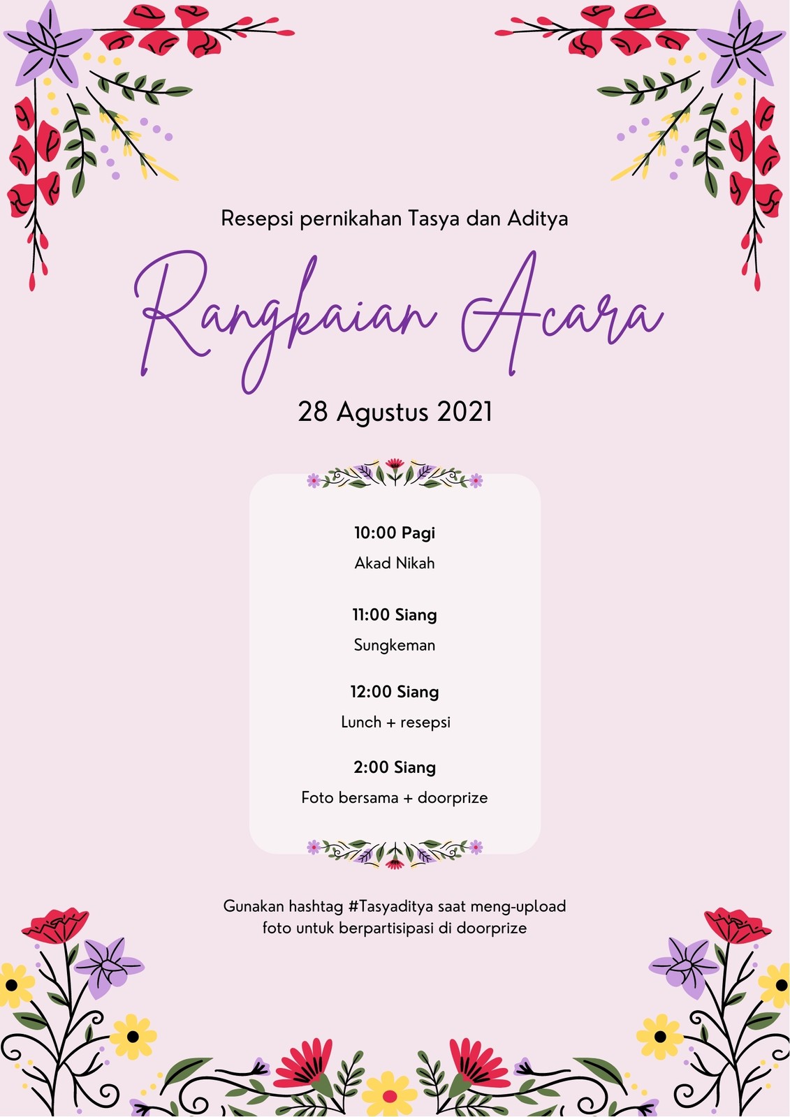 Program Rangkaian Acara Pernikahan Ilustrasi Bunga Pink