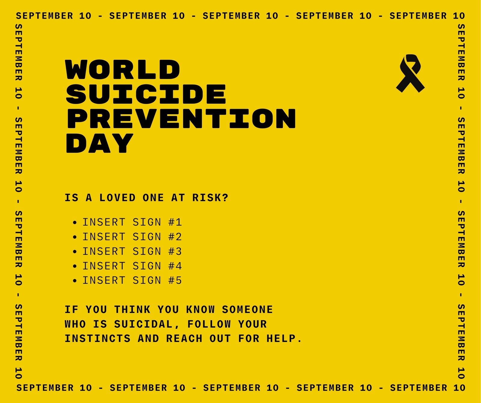 Yellow Black Yellow Theme Suicide Prevention Day Facebook Post
