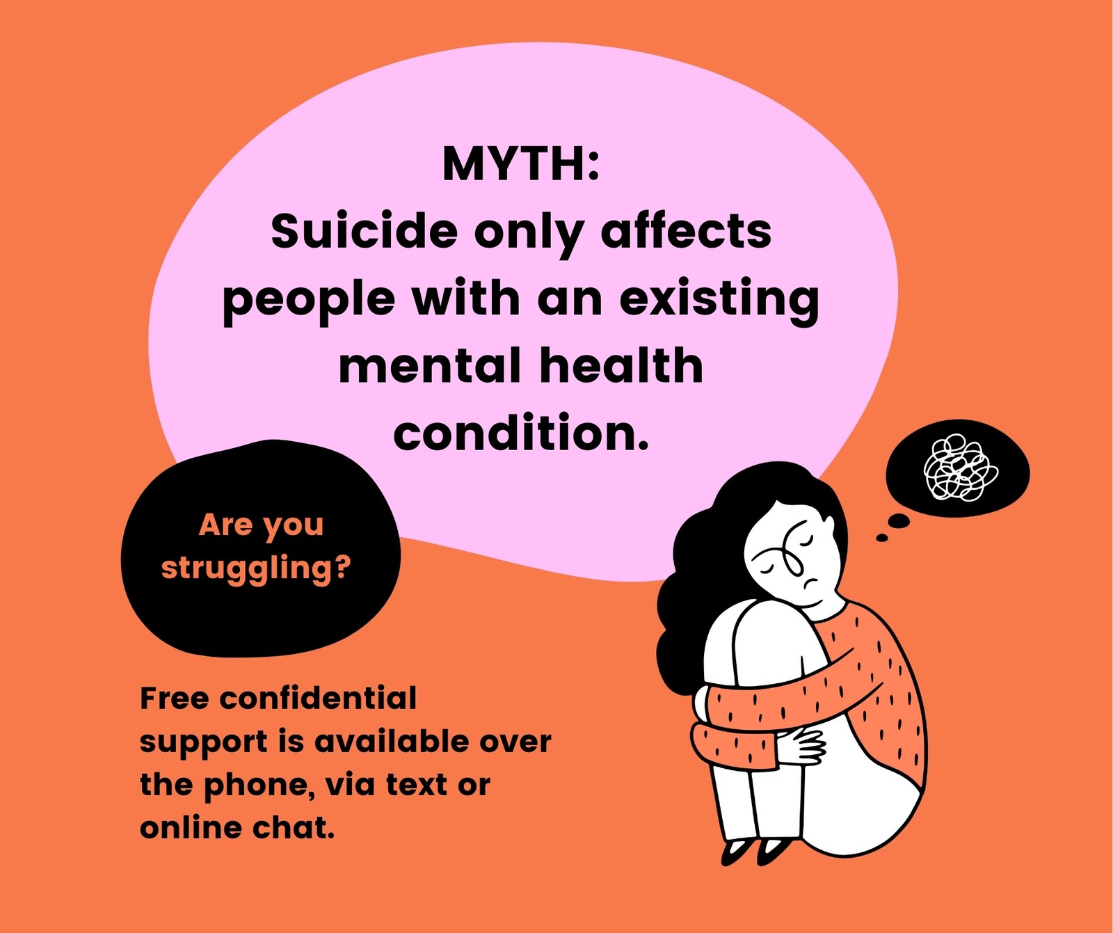 Orange Pink Sad Girl Clean & Illustrative Suicide Awareness Statistics & facts Facebook Post