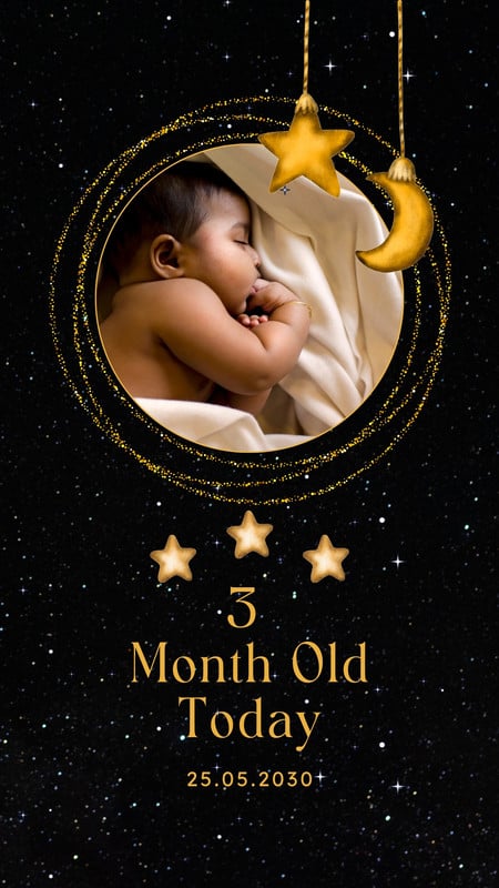 Luxury Baby Photo Instagram Story Canva template, blue and gold