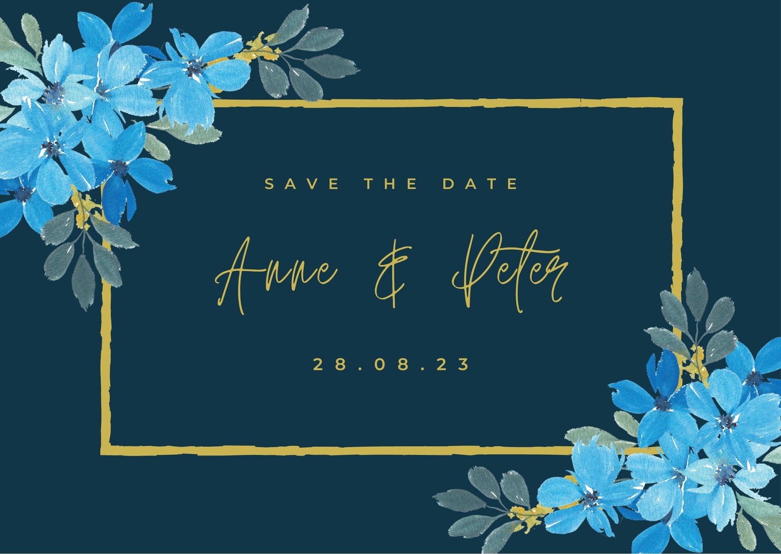 Blue Gold Save the Date Card Blue Gold Save the Date Card