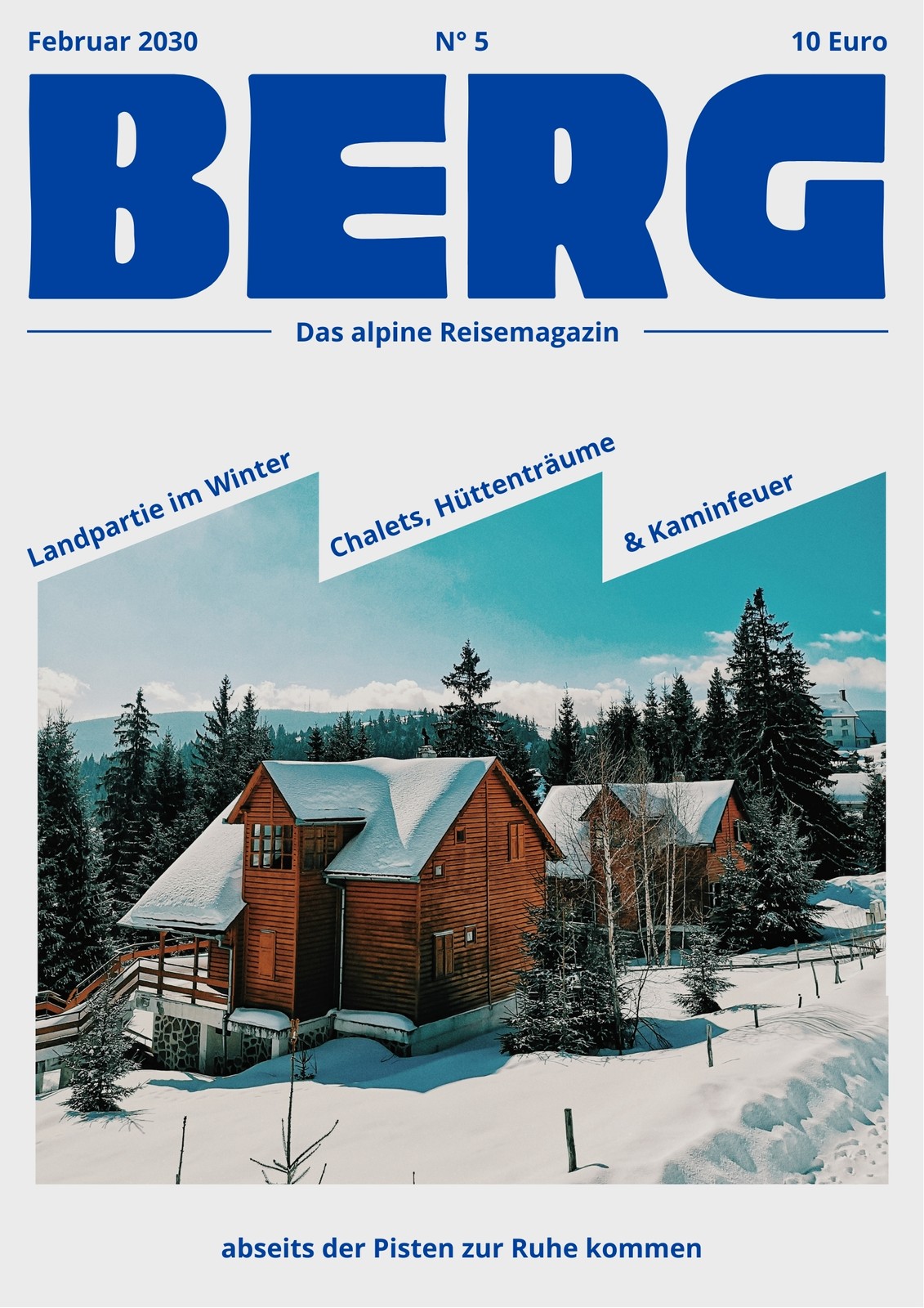 Grau-blaues Magazin-Cover Mit Foto Reisen Berg Grau-blaues Magazin-Cover Mit Foto Reisen Berg