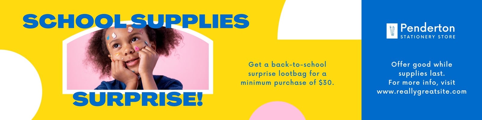 Yellow Blue and Pink Colour Pop Sales and Promos Business and Retail Back to School Banner Yellow Blue and Pink Colour Pop Sales and Promos Business and Retail Back to School Banner