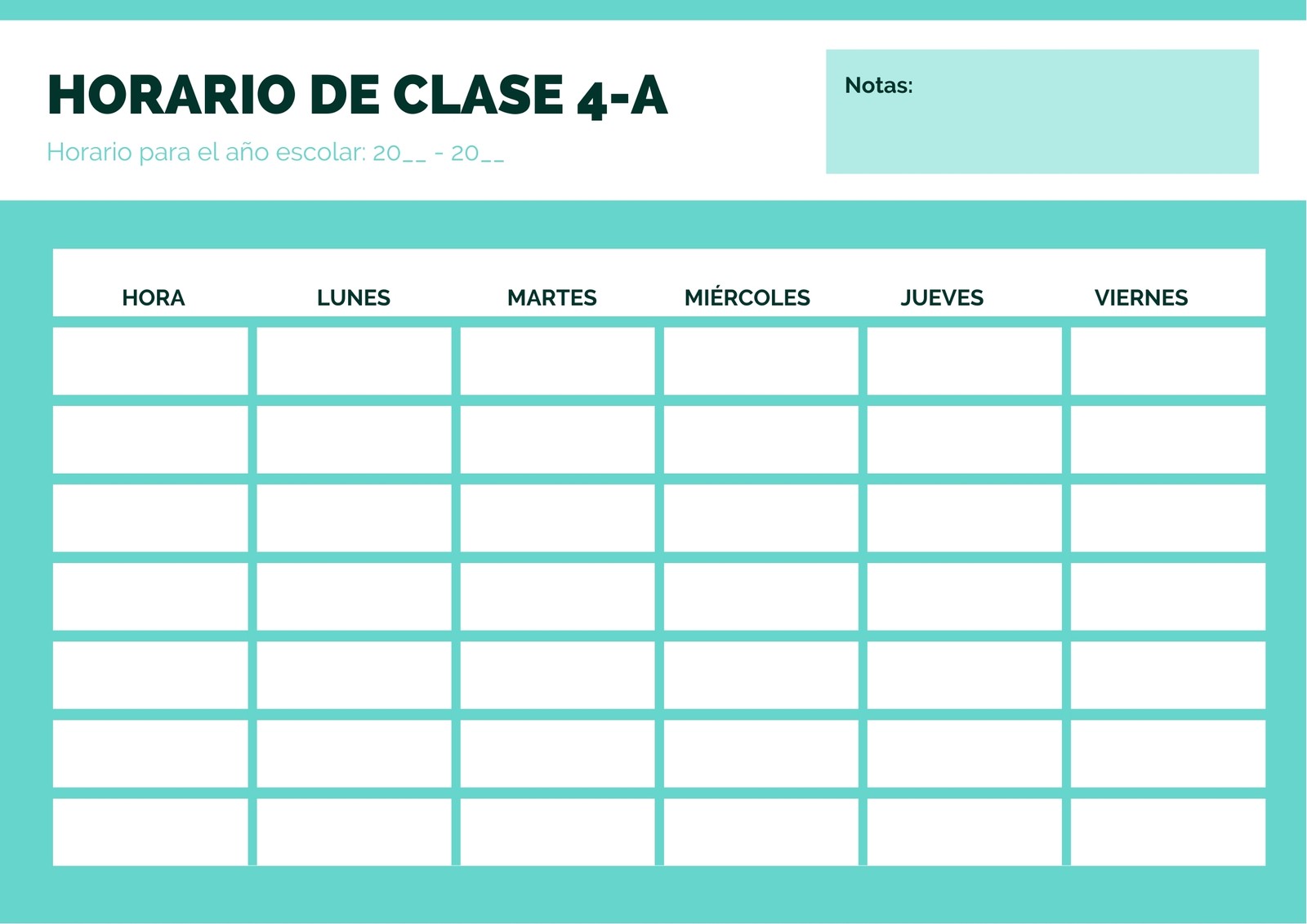 Verde Blanco Sencillo Horario de Clase