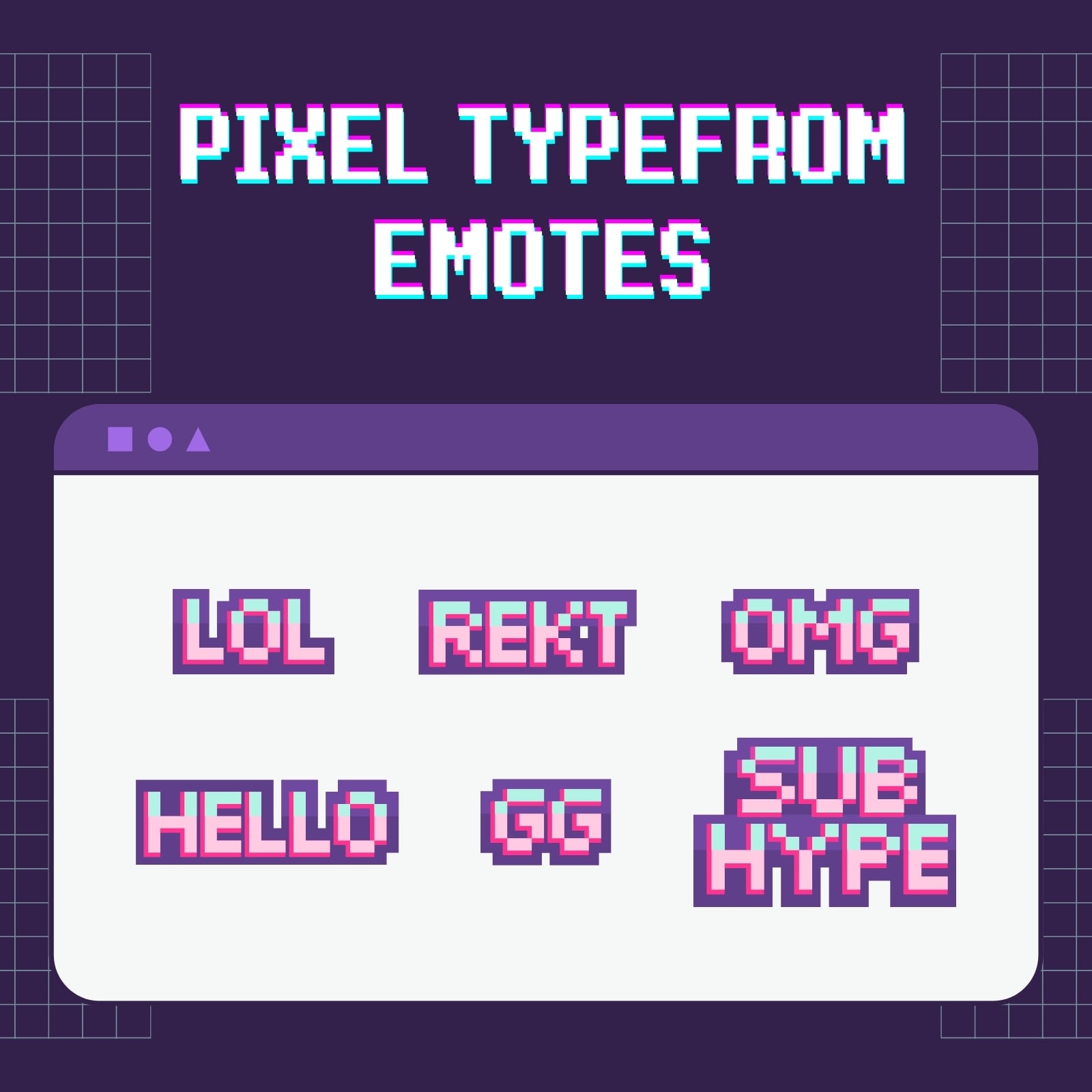 Purple Pink and Cyan Vintage Retro Pixel Typeform Emote Purple Pink and Cyan Vintage Retro Pixel Typeform Emote