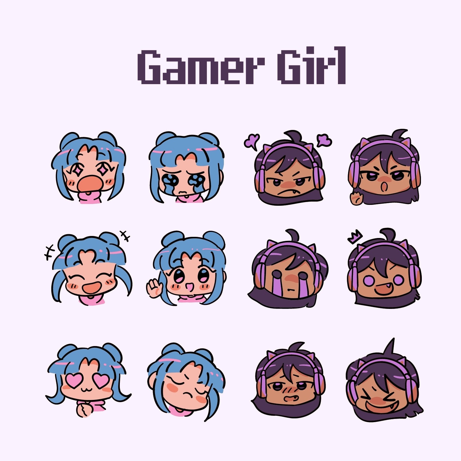 Blue and Purple Gamer Girl Emote Blue and Purple Gamer Girl Emote