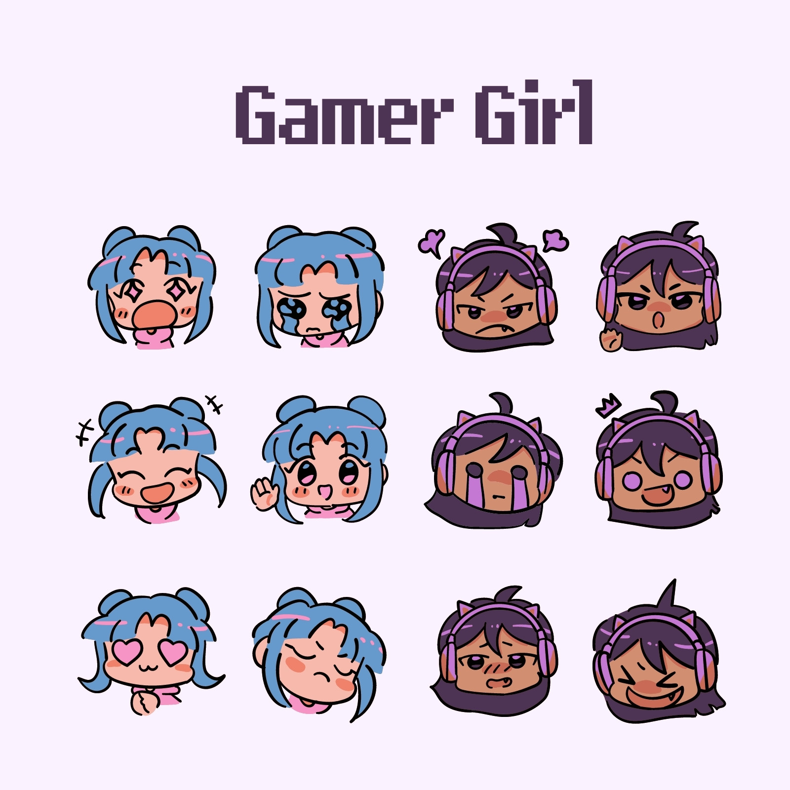 Blue and Purple Gamer Girl Emote Blue and Purple Gamer Girl Emote