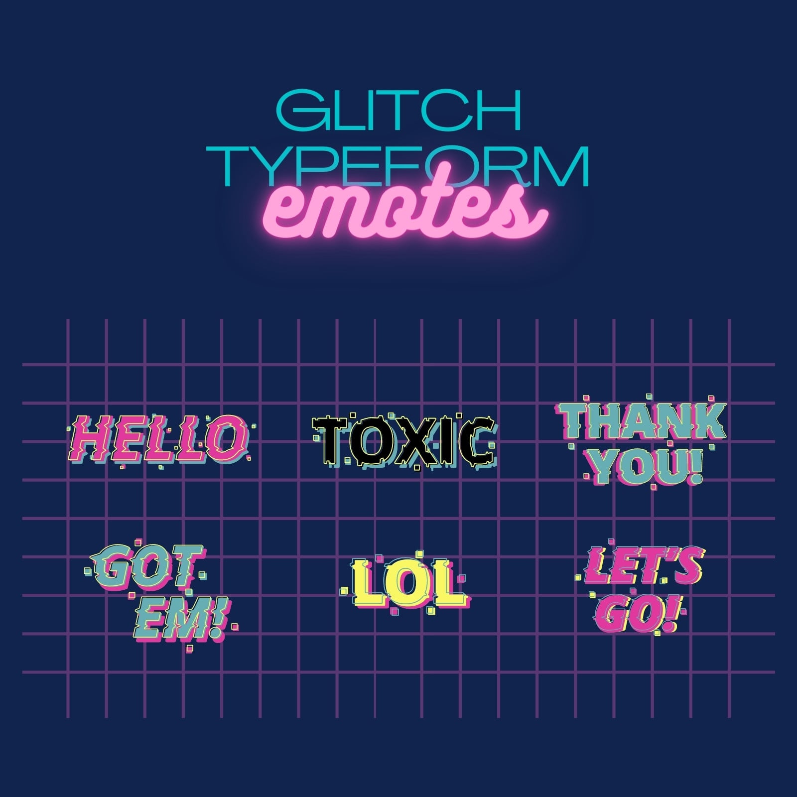 Pink Teal and Yellow Vintage Retro Glitch Typeform Emote Pink Teal and Yellow Vintage Retro Glitch Typeform Emote