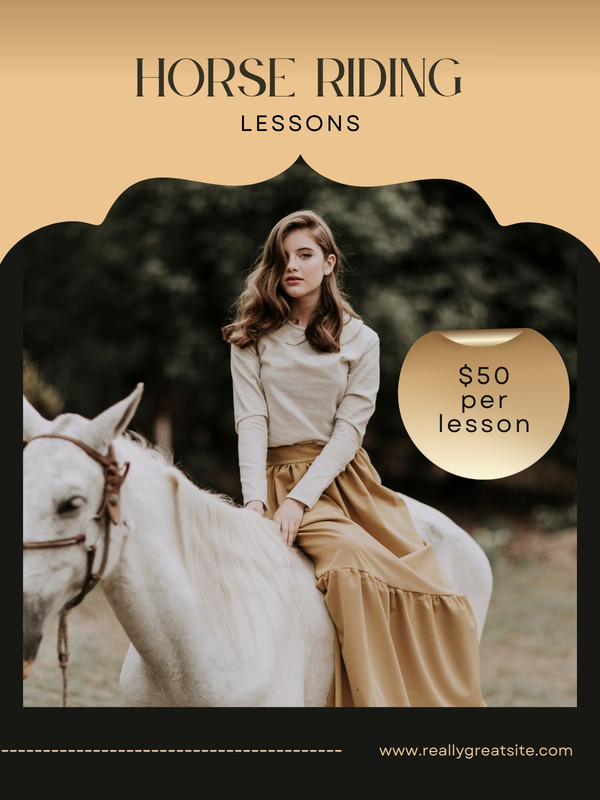 Luxury Horse Riding Lessons Promo Instagram Post Canva template, beige and black