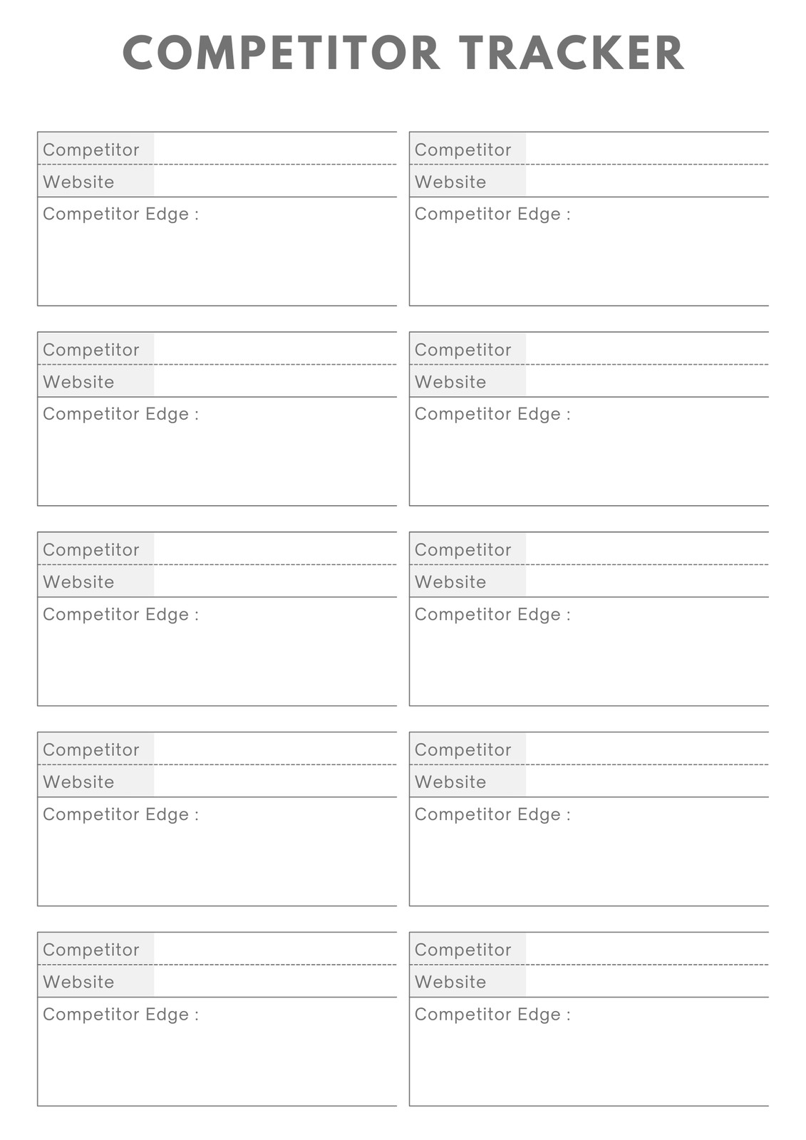Black and White Minimal Competitor Tracker Planner