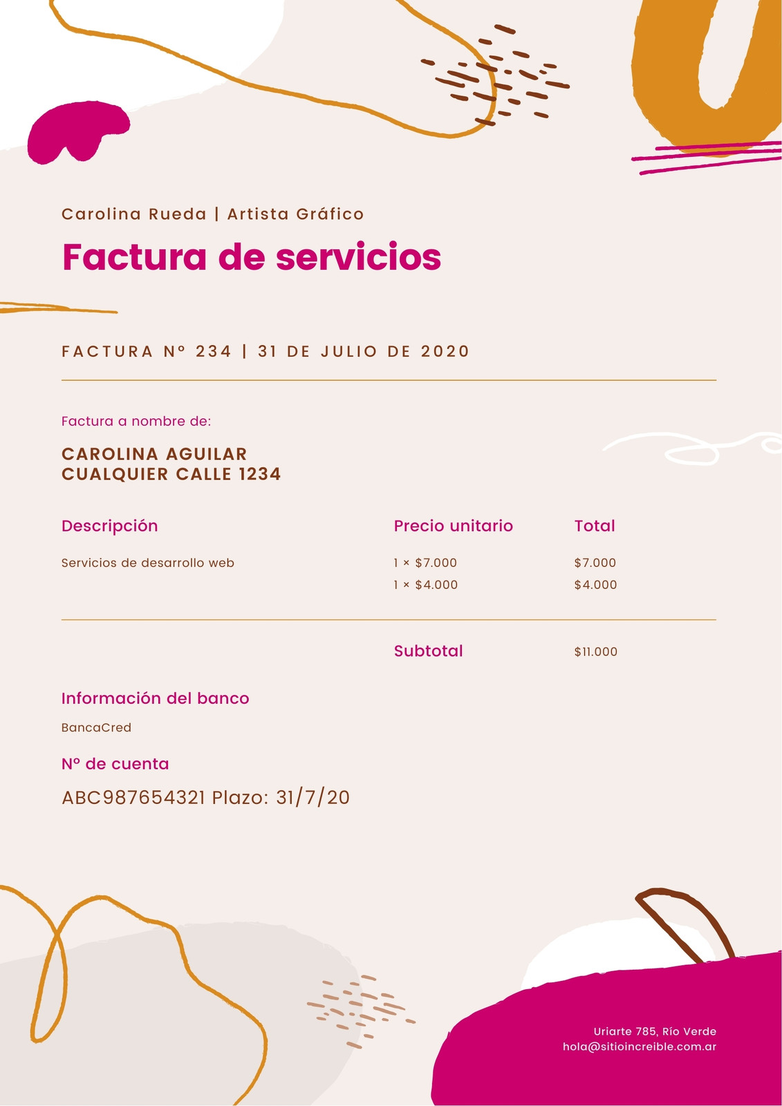Rosa y Amarillo Artista Gráfico Servicio Factura Rosa y Amarillo Artista Gráfico Servicio Factura
