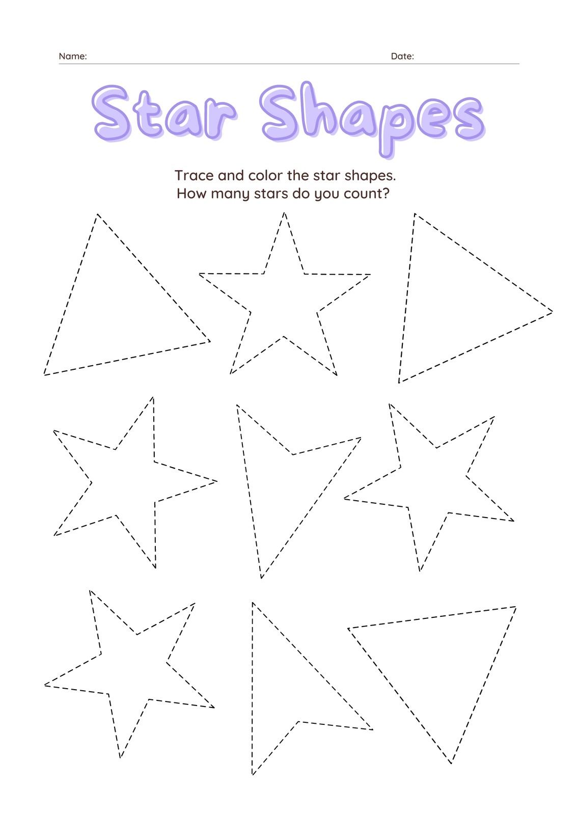 Free Math Worksheet Color In The Stars Math Worksheets Preschool