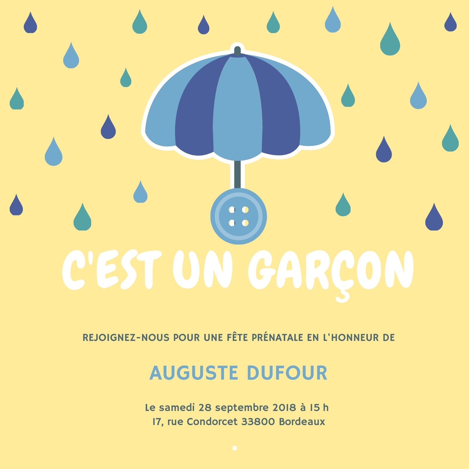 Bleu Parapluie Fête Prénatale Invitation