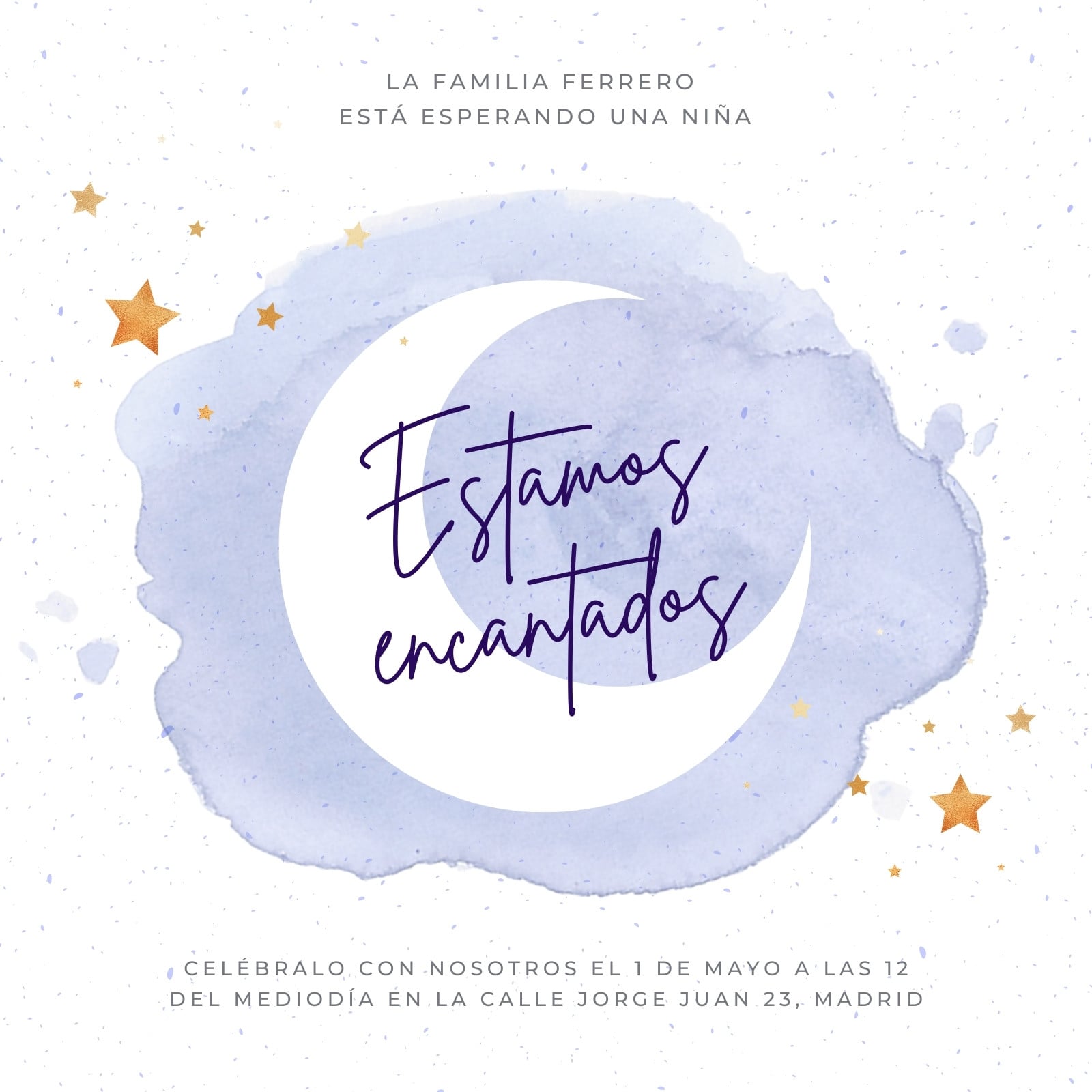 Invitación Fiesta Prenatal Acuarela Morado