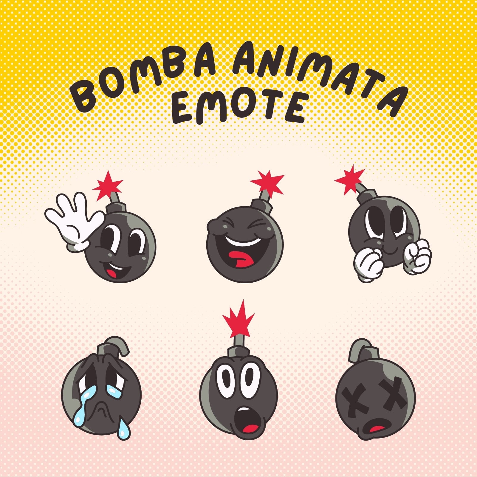 Nero e Grigio Tattico Emote Bomba Cartone Animato Twitch