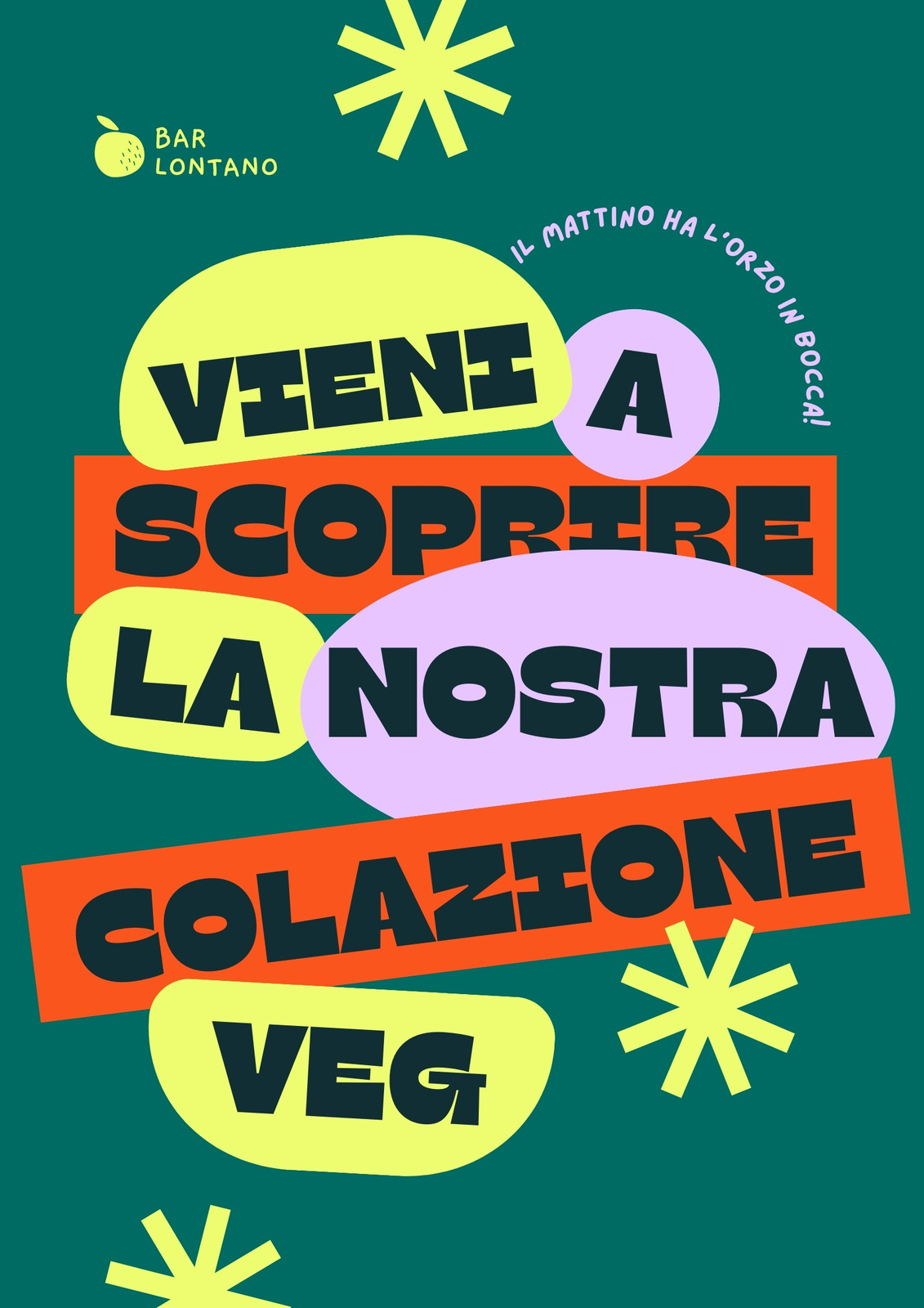 Verde giallo rosso e rosa volantino pubblicitario per bar vegano Verde giallo rosso e rosa volantino pubblicitario per bar vegano