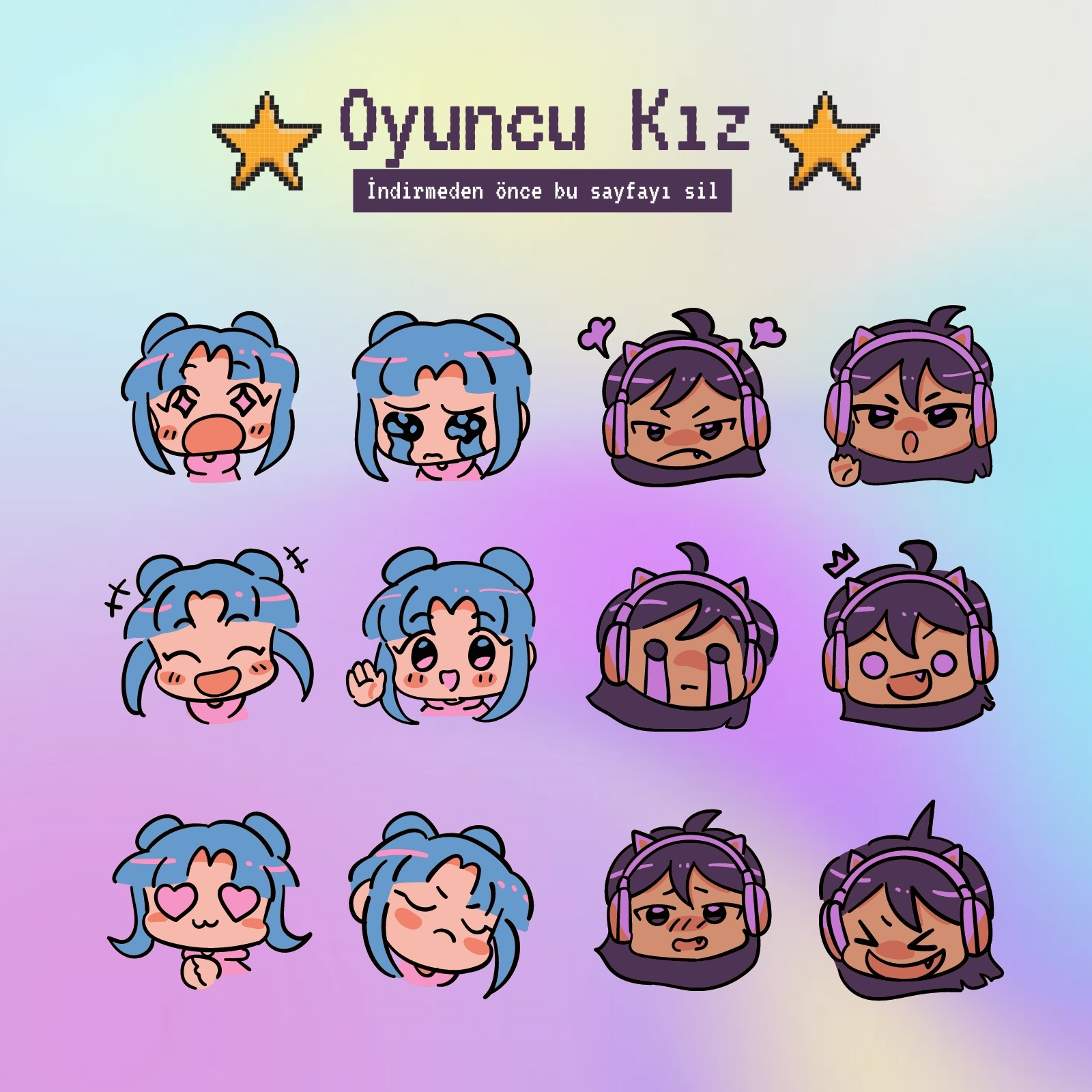 Mavi ve Mor Oyuncu Kız Twitch Emojisi