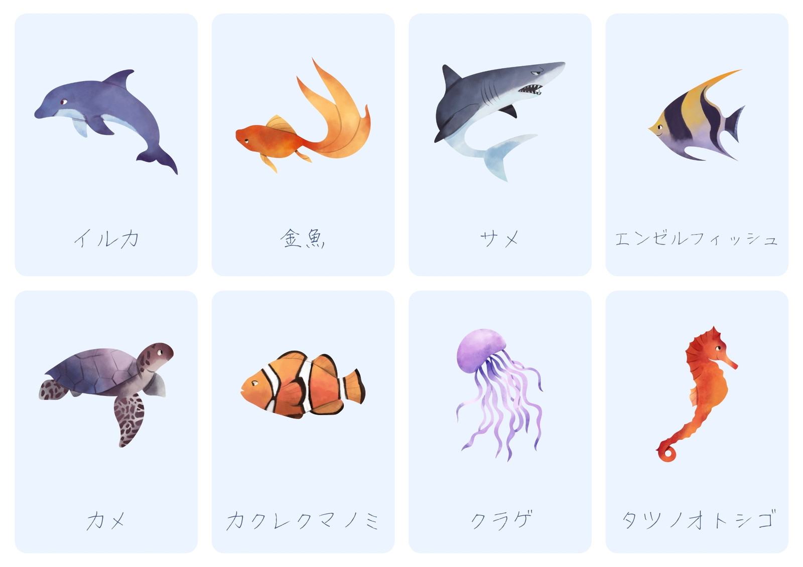 海の生き物無料テンプレートデザイン。イラストや画像付きも豊富