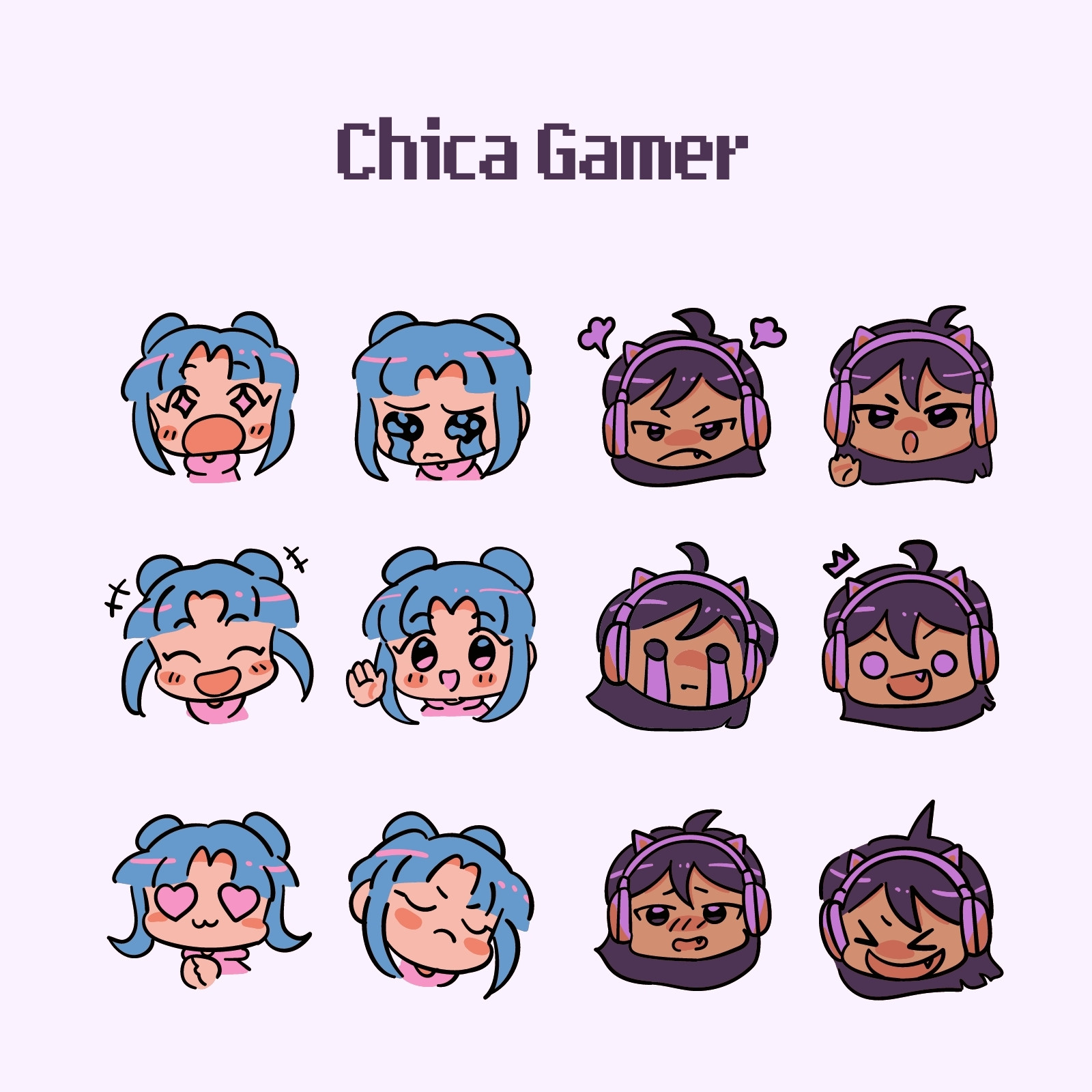 Azul y Púrpura Chica Gamer Emote