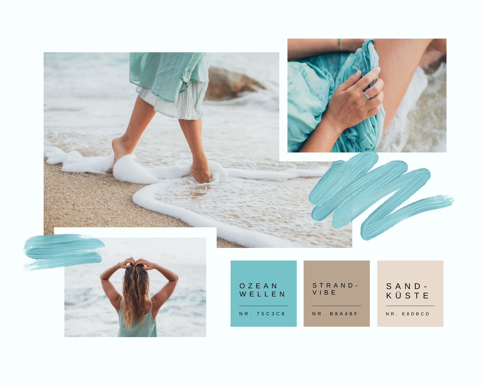 Himmelblau und Braun Weich und Zart Farbe Inspiration Moodboard Foto-Collage Himmelblau und Braun Weich und Zart Farbe Inspiration Moodboard Foto-Collage