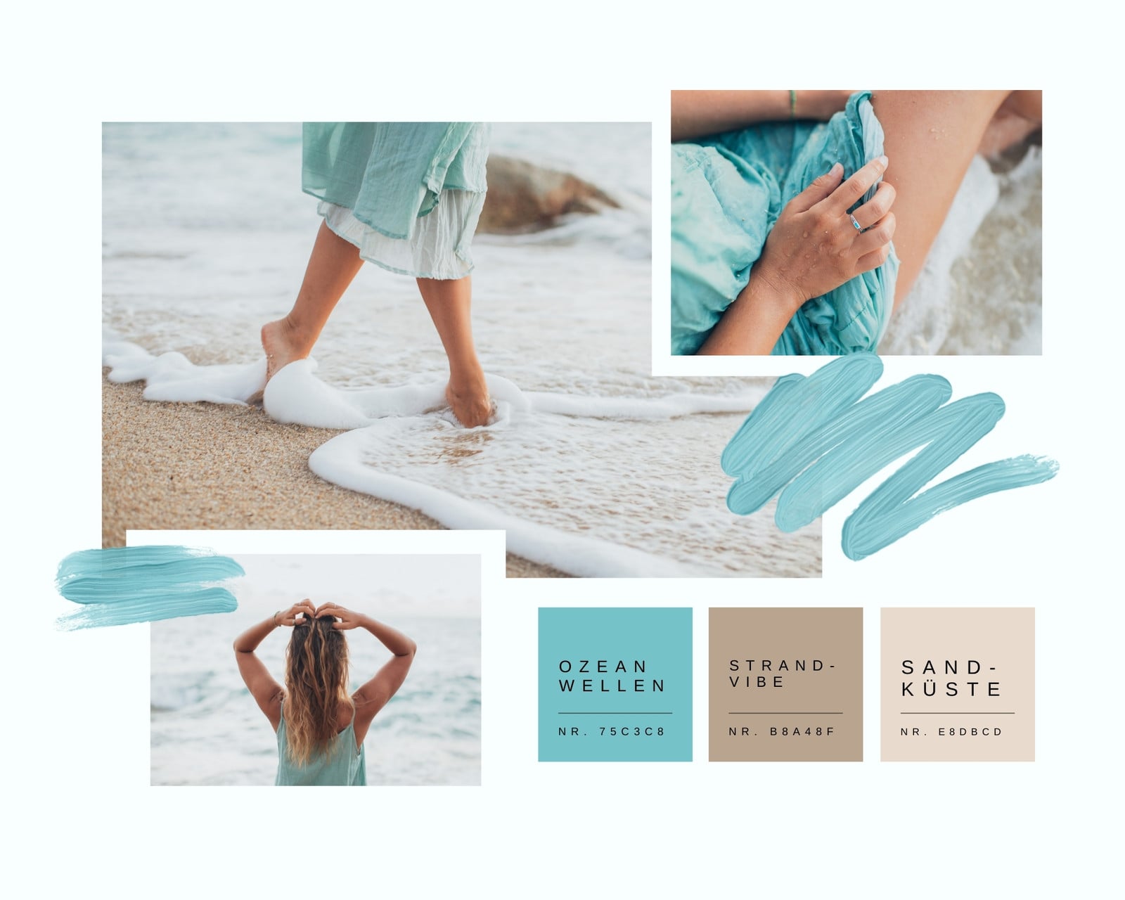 Himmelblau und Braun Weich und Zart Farbe Inspiration Moodboard Foto-Collage Himmelblau und Braun Weich und Zart Farbe Inspiration Moodboard Foto-Collage