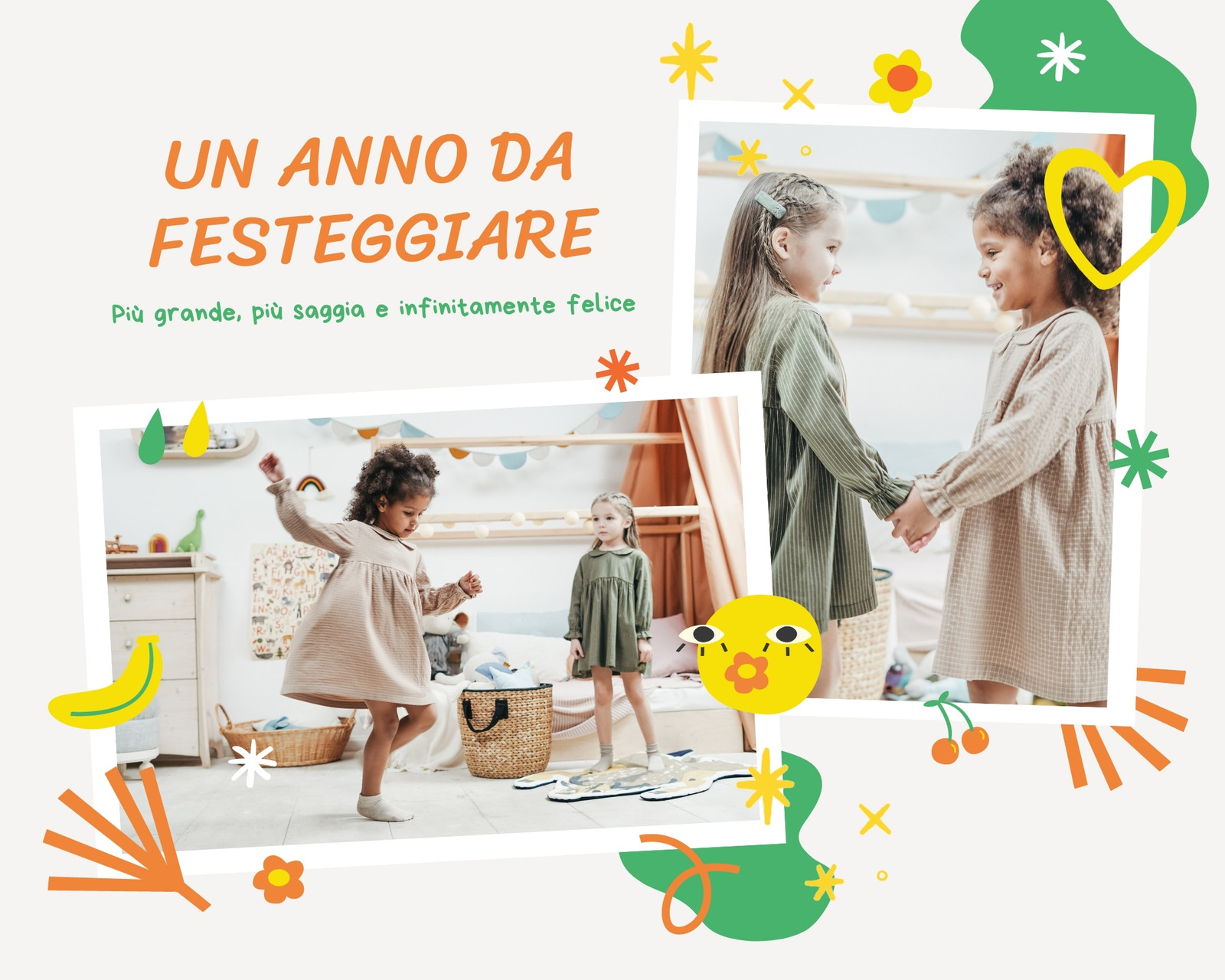 Arancione Verde e Giallo Caratteri Infantili Compleanno Collage di Foto Animato