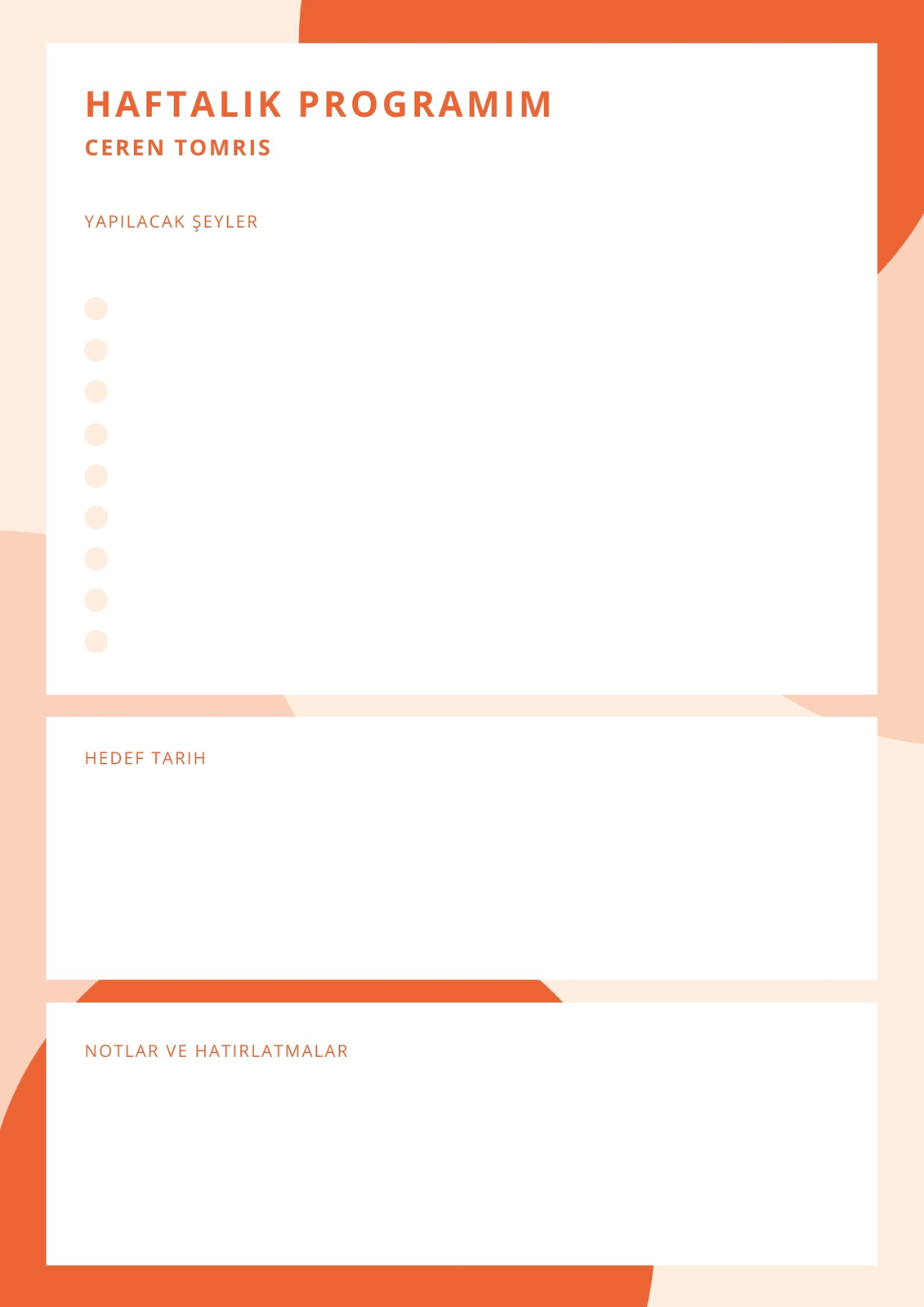 Turuncu Minimalist Haftalık Program Planlayıcı Turuncu Minimalist Haftalık Program Planlayıcı