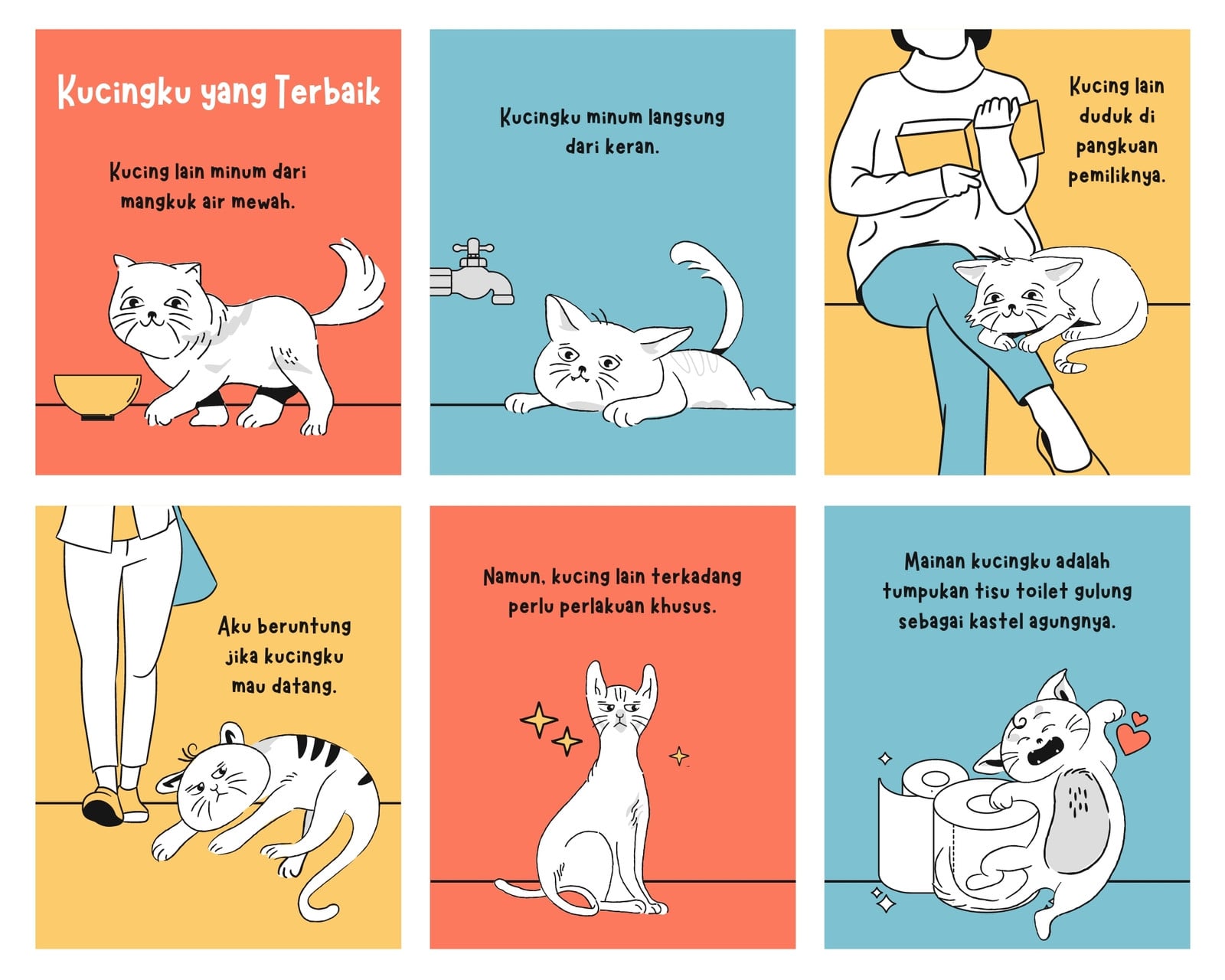 Oranye Biru Kuning Kucing Hewan 6 Panel Komik Strip Oranye Biru Kuning Kucing Hewan 6 Panel Komik Strip