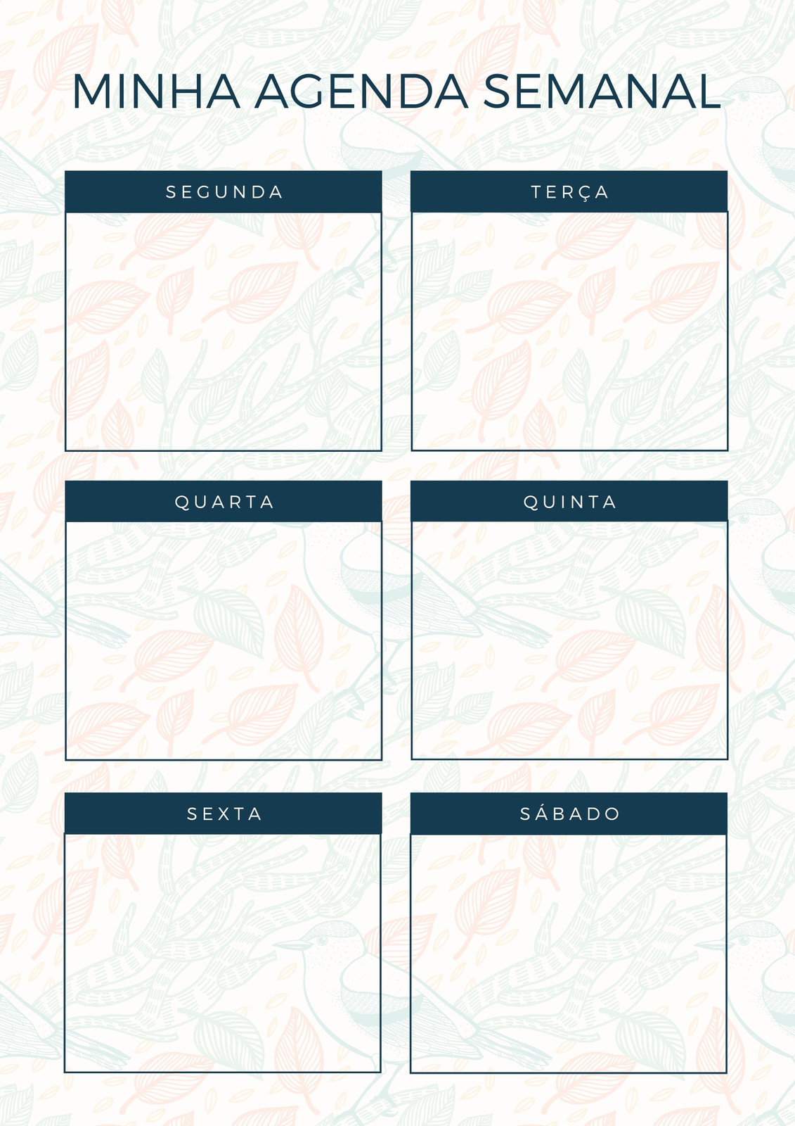 Planejador Semanal Padronizado em Azul e Creme Planejador Semanal Padronizado em Azul e Creme