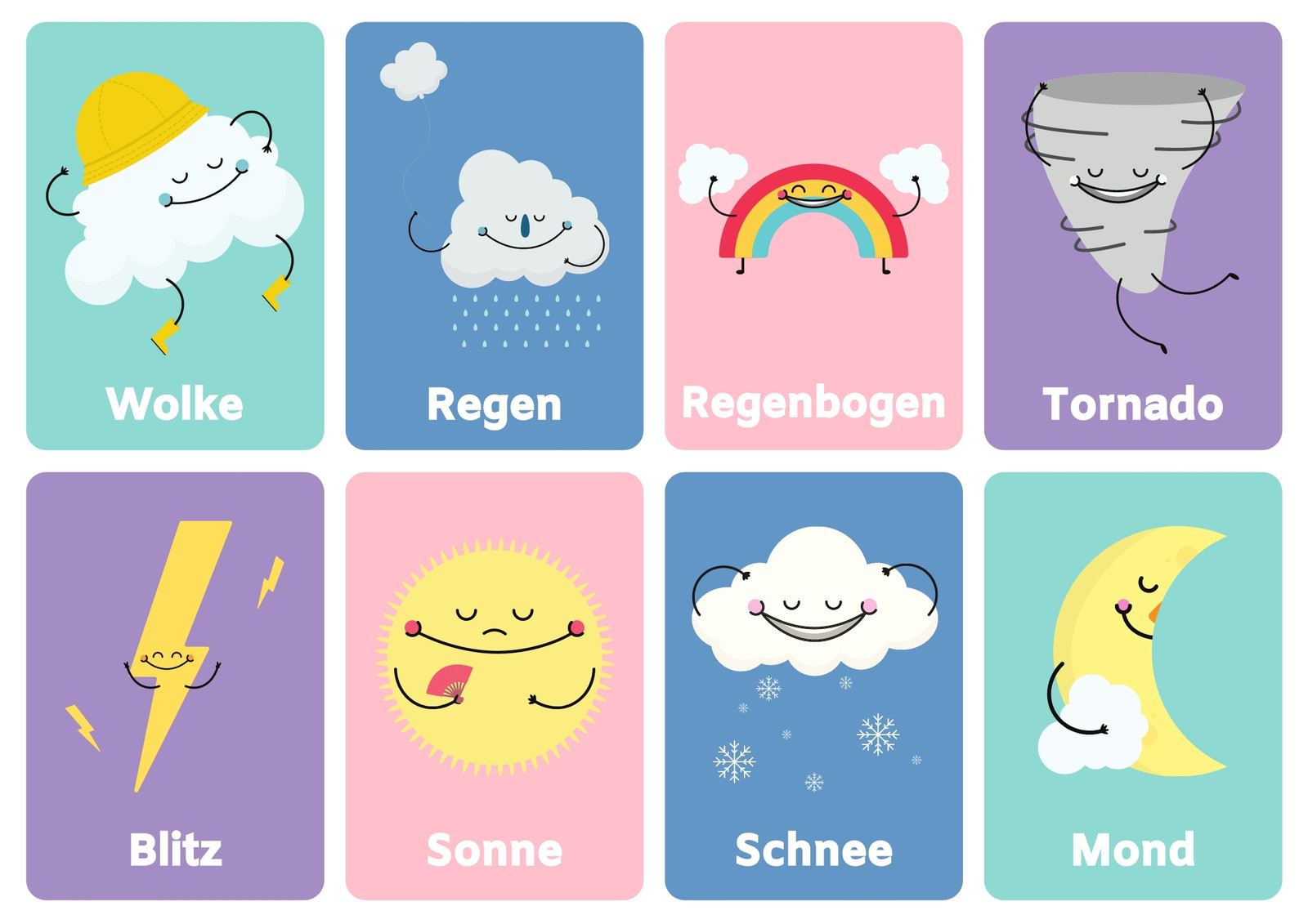 Wetter Fröhlich Liniert Illustration Lernkarte Blätter Wetter Fröhlich Liniert Illustration Lernkarte Blätter