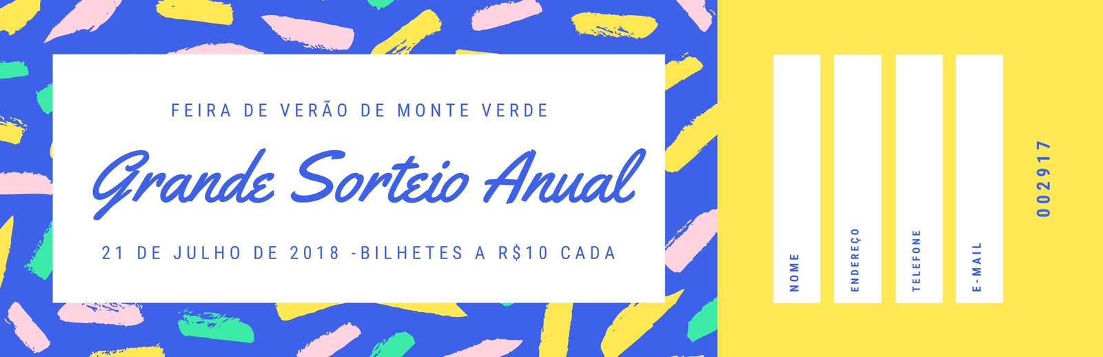 Azul Claro e Amarelo Desenhado à Mão Desenhado Sorteio Bilhete