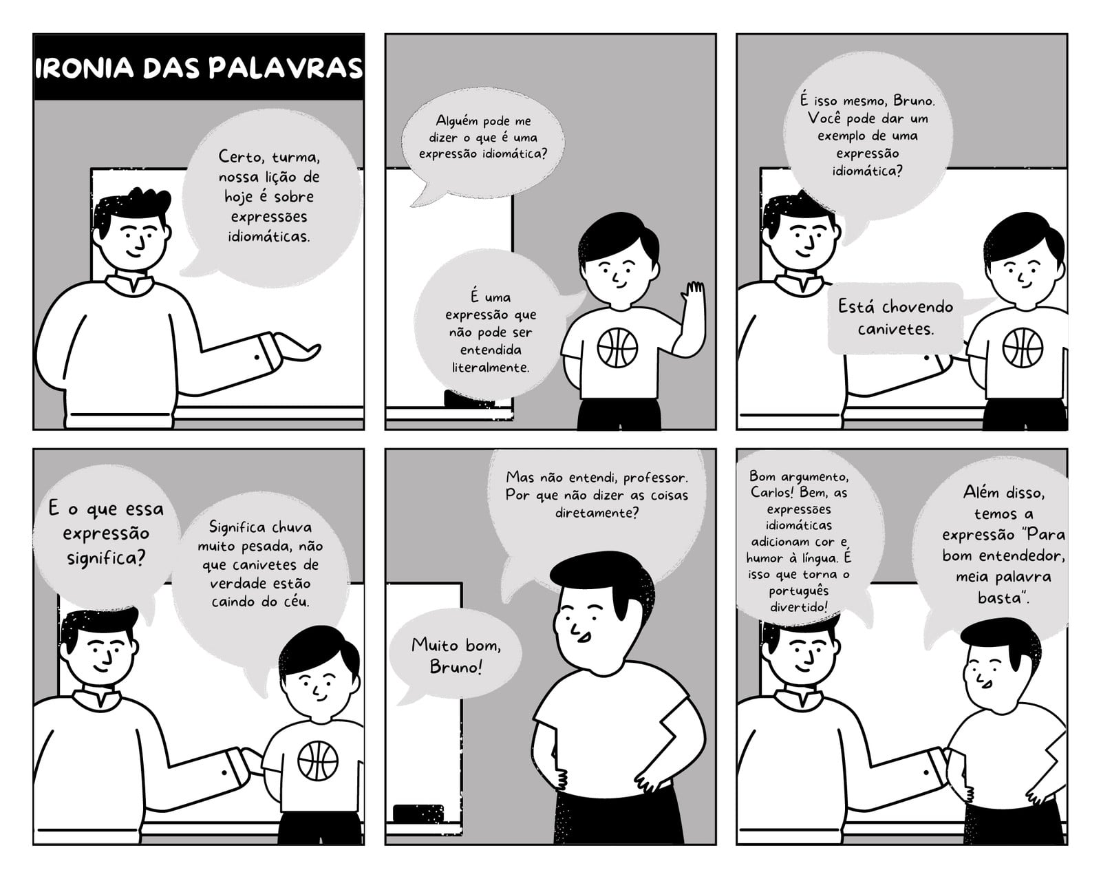 Preto e Branco Educação 6 Painéis Tirinha Preto e Branco Educação 6 Painéis Tirinha