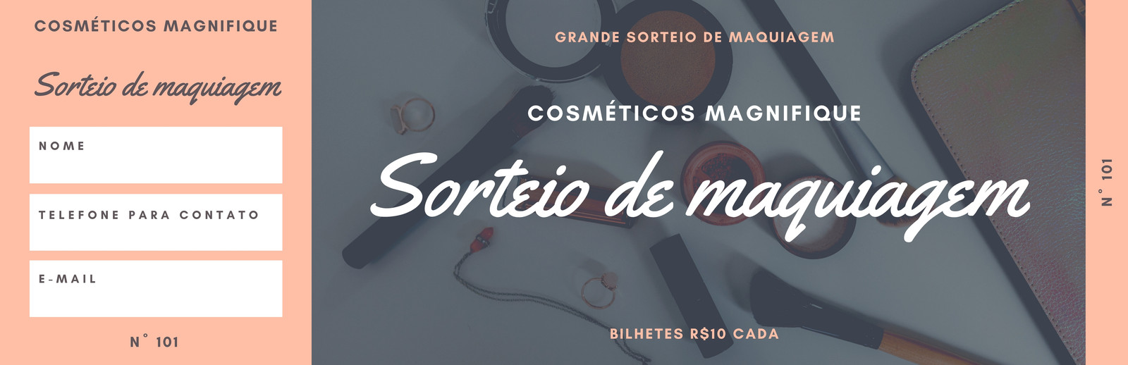 Pêssego e Cinza Maquiagem Sorteio Bilhete de rifa