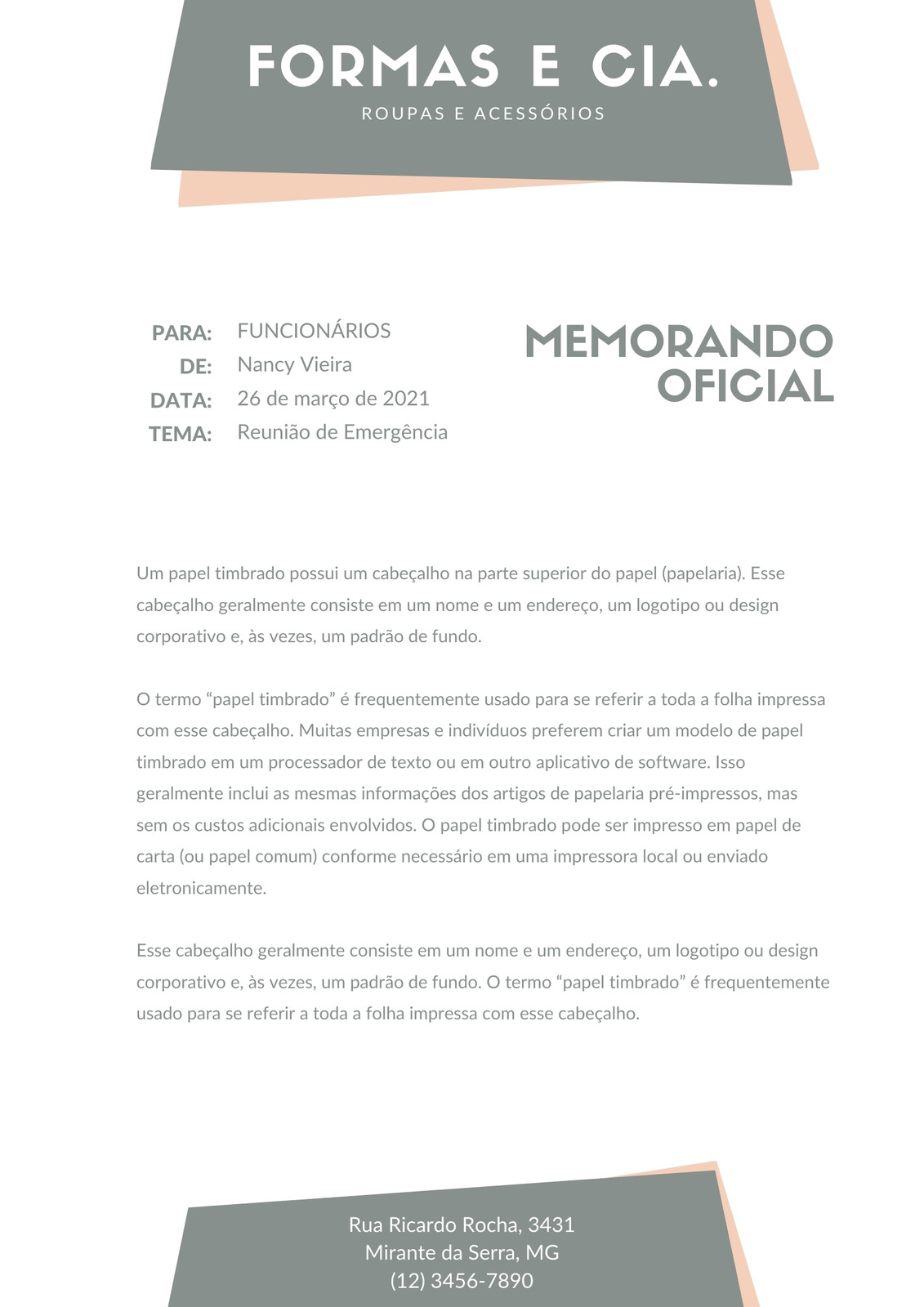 Simples Cinza e Pêssego Formas Memorando Simples Cinza e Pêssego Formas Memorando