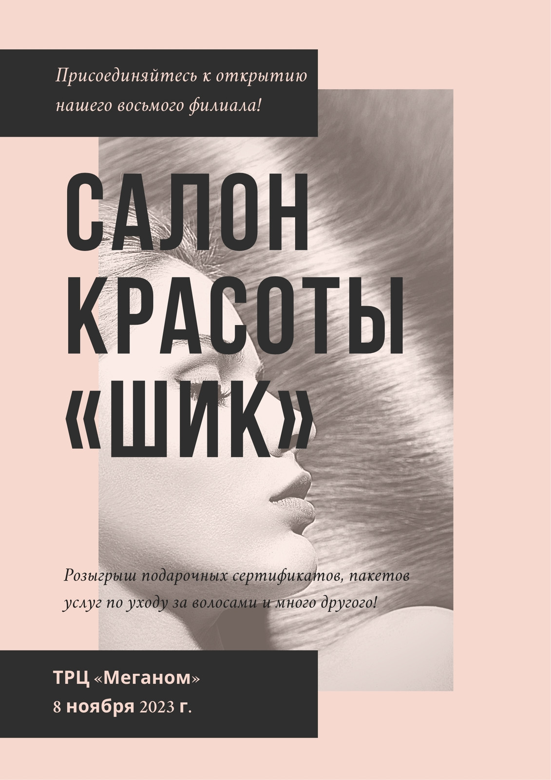 Плакат о красоте волос персикового и угольного цвета с фотографией Плакат о красоте волос персикового и угольного цвета с фотографией