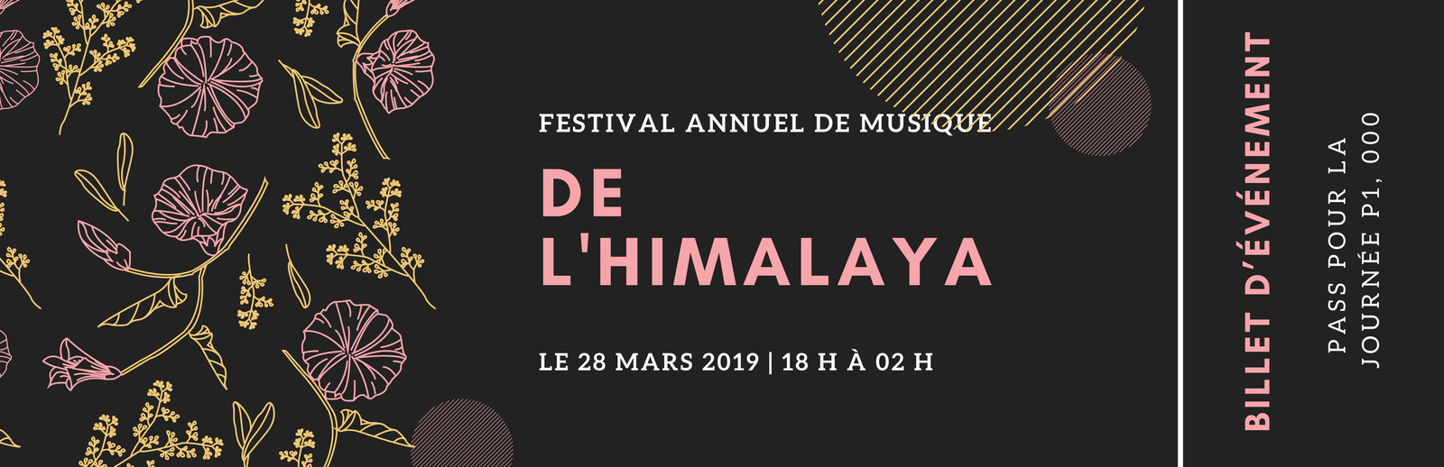 Rose Noir Floral Motif Musique Festival Concert Billet Rose Noir Floral Motif Musique Festival Concert Billet