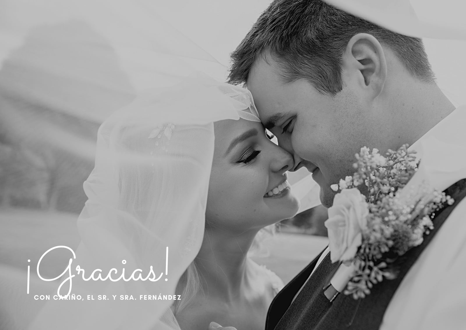 Escala de Grises Foto Boda Gracias Nota Postal