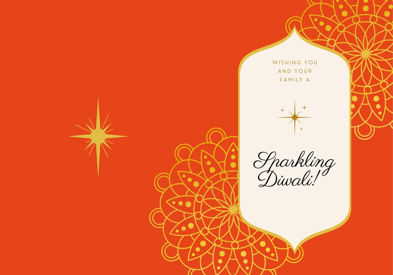 Orange Beige and Gold Traditional Indian Sparkling Diwali Folded Card Orange Beige and Gold Traditional Indian Sparkling Diwali Folded Card