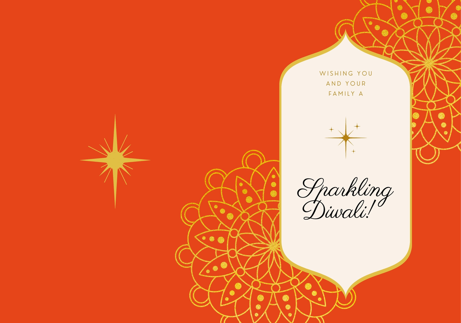 Orange Beige and Gold Traditional Indian Sparkling Diwali Folded Card Orange Beige and Gold Traditional Indian Sparkling Diwali Folded Card