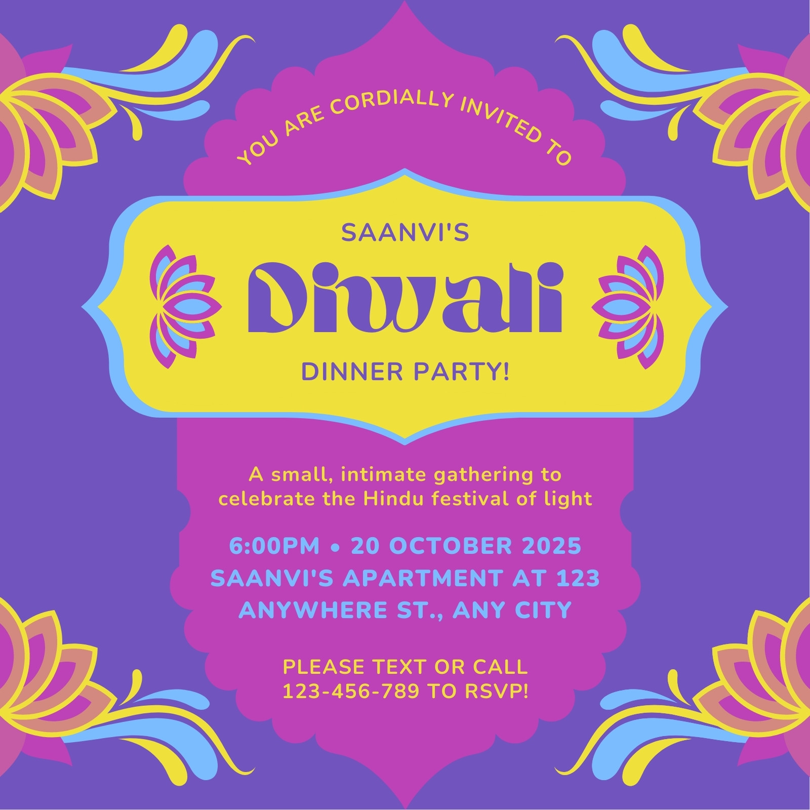 Purple Blue Yellow Green Indian Truck Art Diwali Celebrating Family Friends Invitation Card Purple Blue Yellow Green Indian Truck Art Diwali Celebrating Family Friends Invitation Card