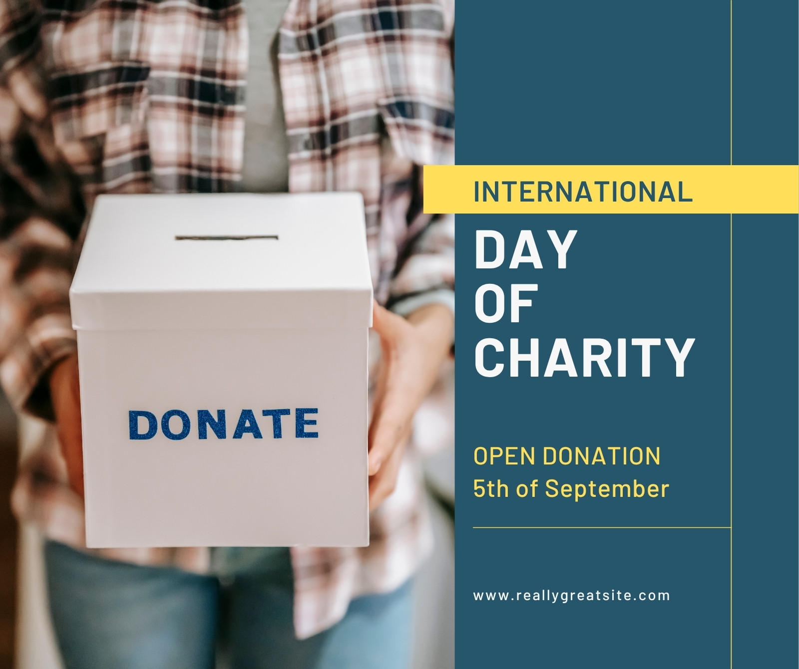 Teal Blue and Yellow Minimalist International Day of Charity Facebook Post