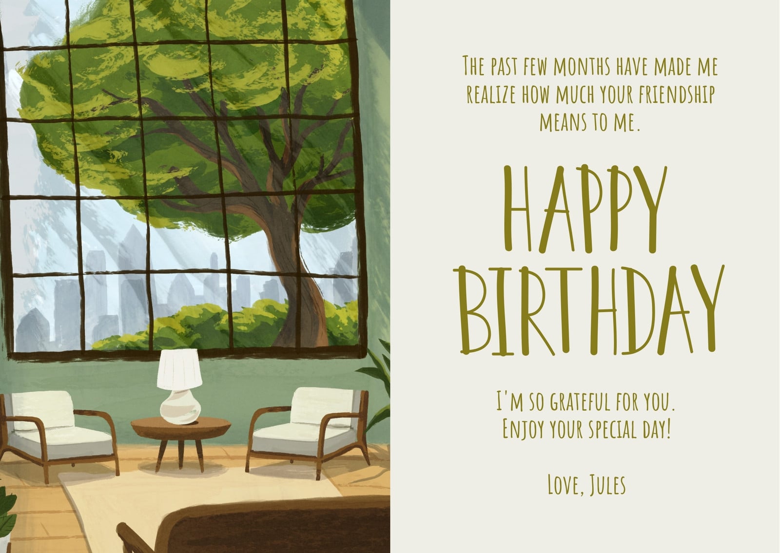 Green and Gold Freeform Illustrations Birthday Friend Card Green and Gold Freeform Illustrations Birthday Friend Card